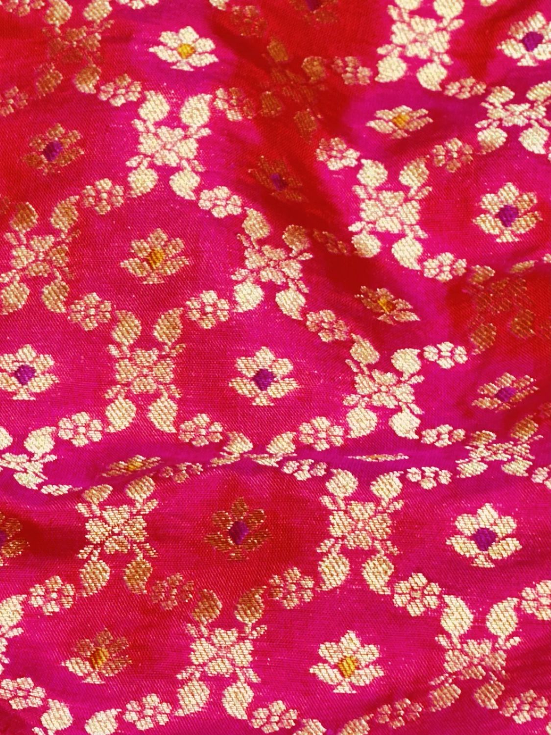 Dual Tone Rani Pink Banarasi Meena Pure Katan Silk Fabric