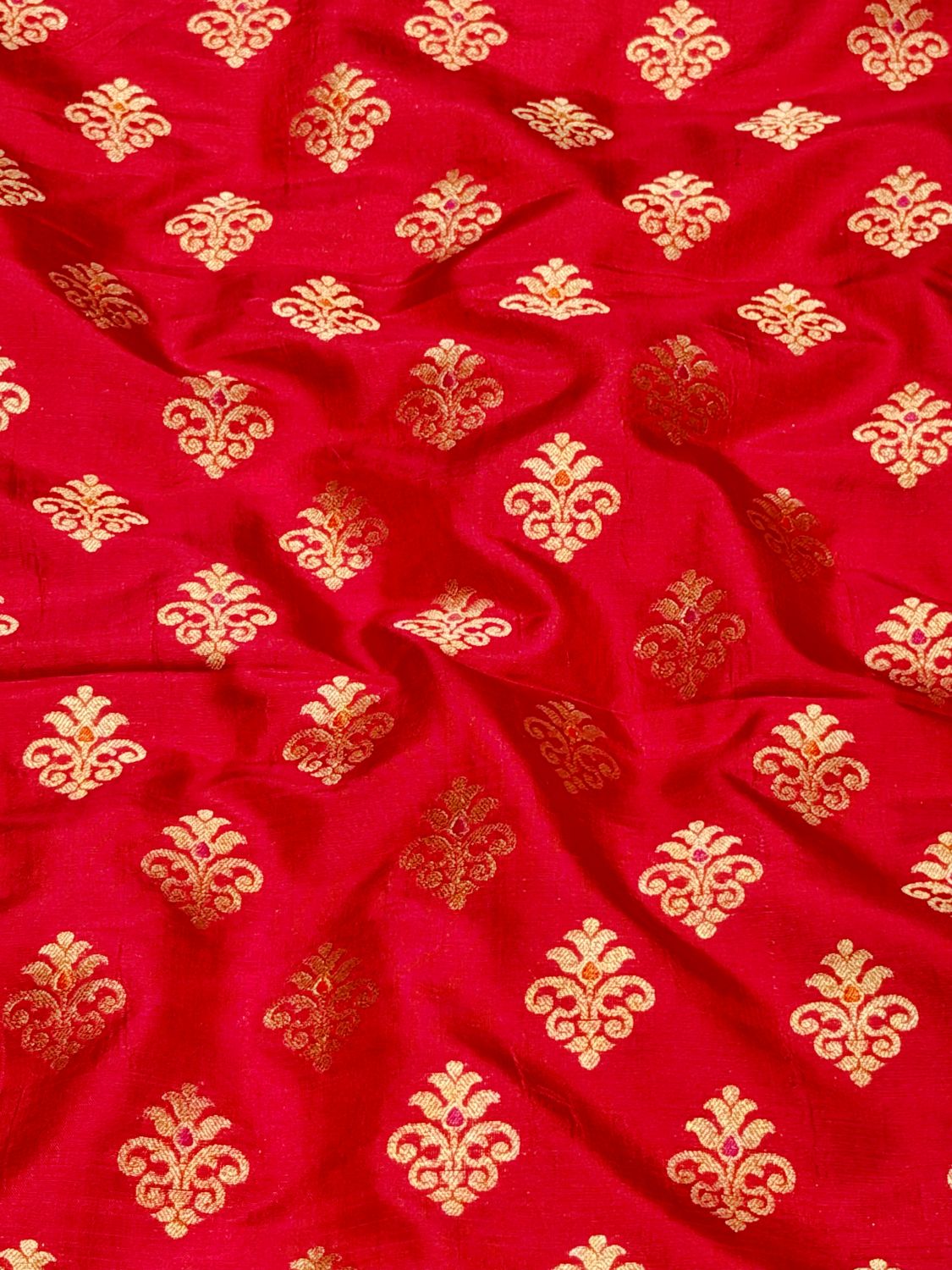Red Banarasi Allovere Booti Pure Katan Silk Fabric