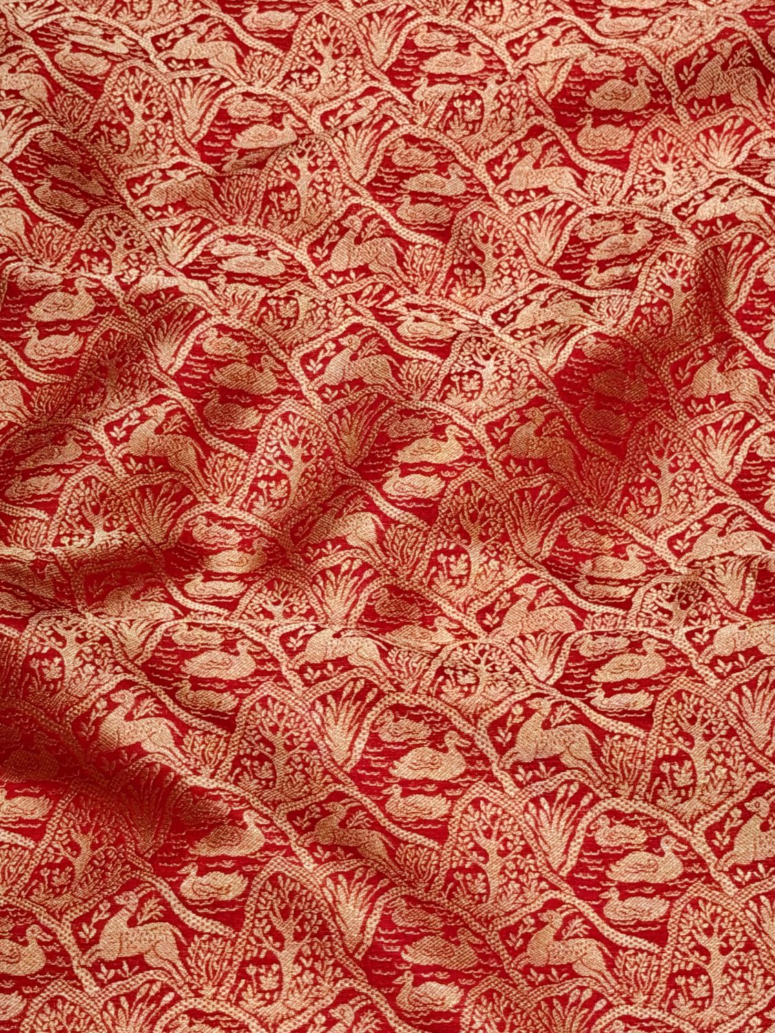 Red Brocade Katan Silk Handloom Fabric
