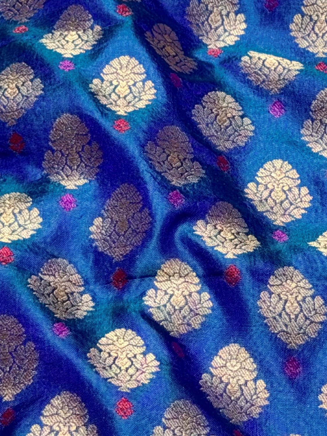 Blue Banarasi Allover Booti Pure Katan Silk Fabric