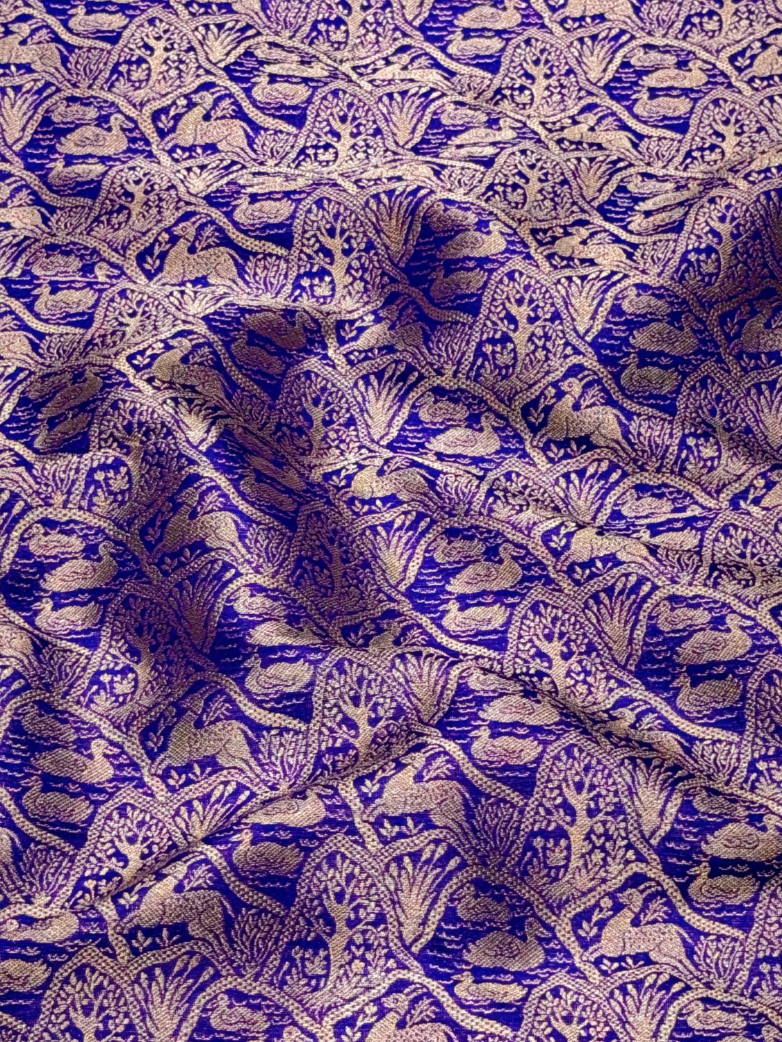 Deep Blue Brocade Katan Silk Handloom Fabric