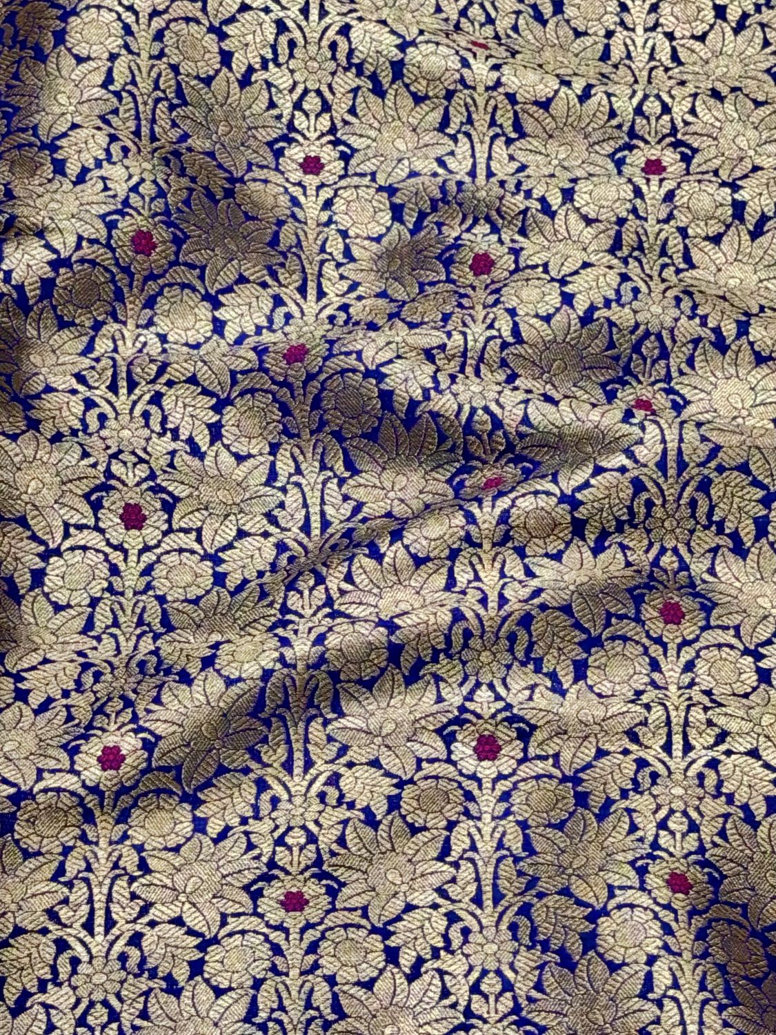 Blue Banarasi Pure Katan Silk Fabric