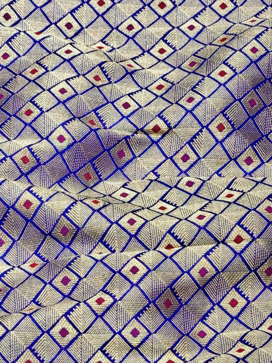 Blue Banarasi Geometric Pattern Pure Katan Silk Fabric