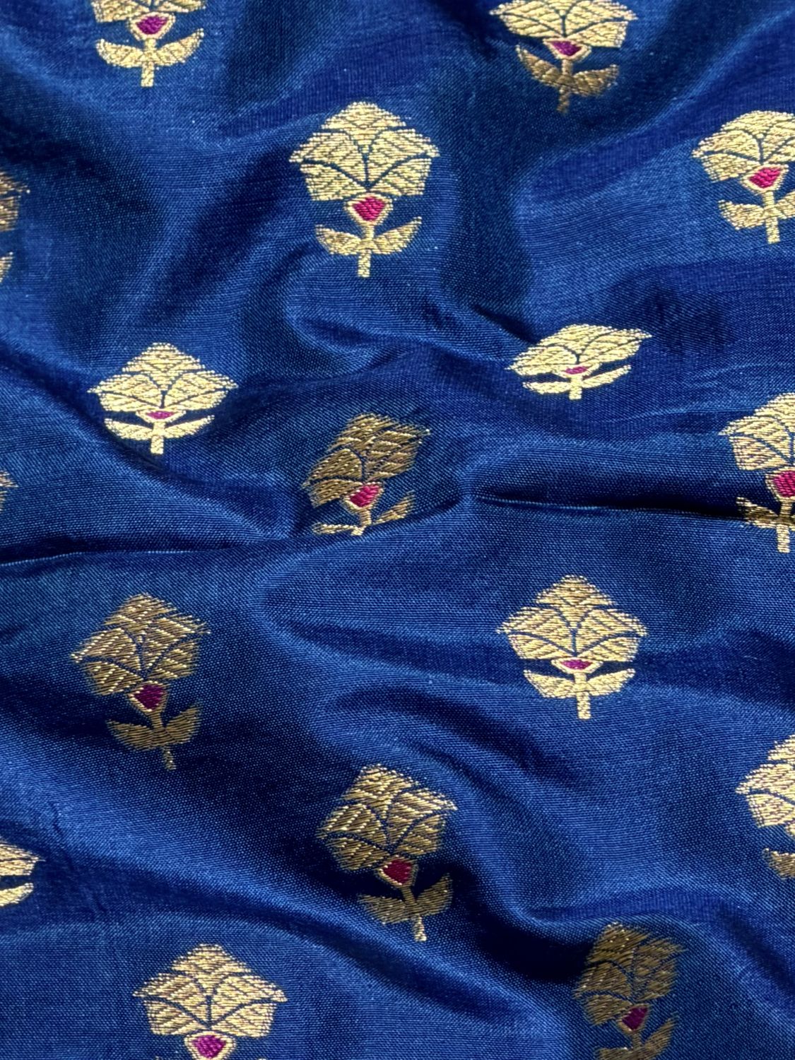 Royal Blue Allover Booti Pure Katan Silk Fabric
