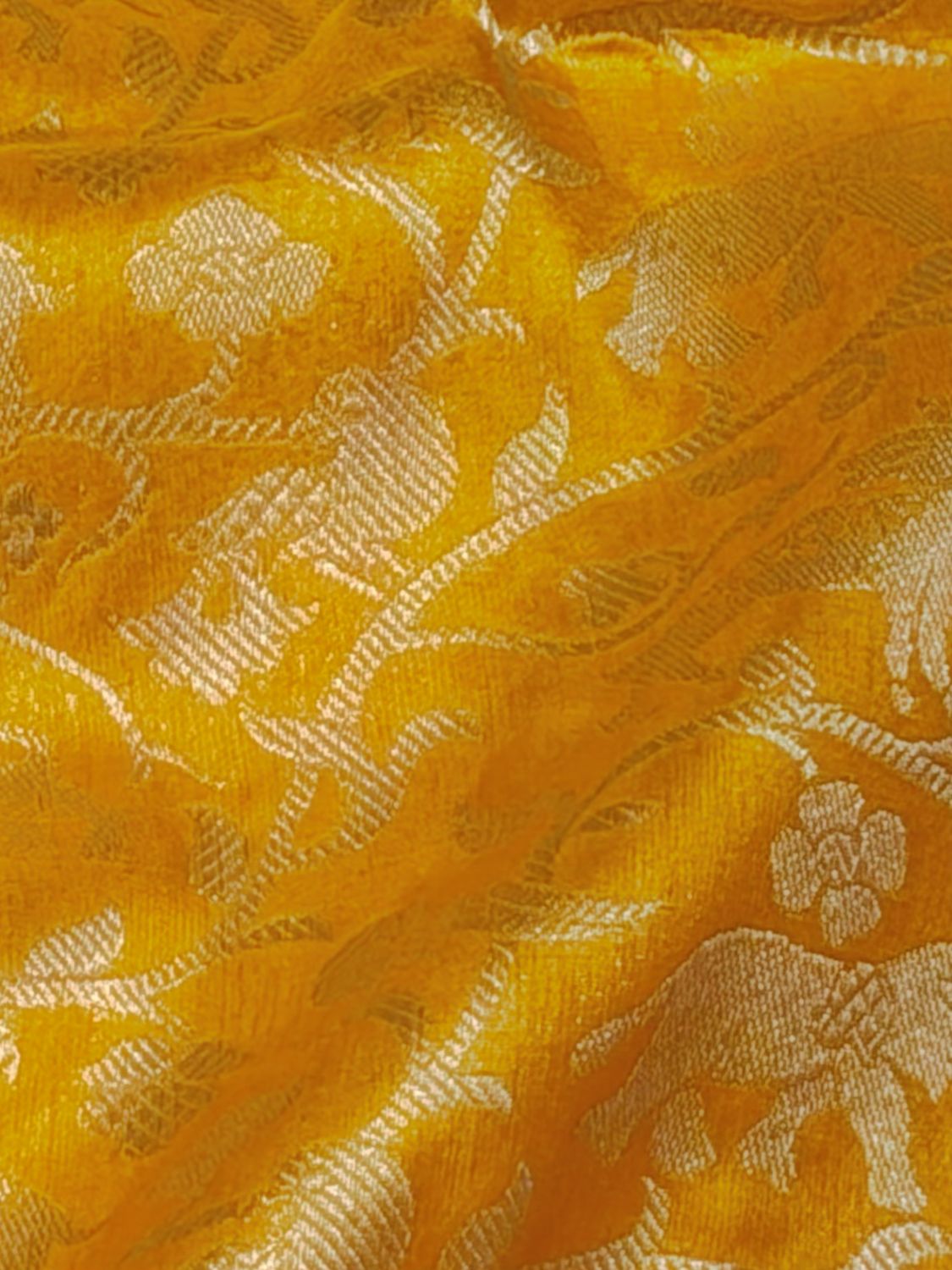 Yellow Banarasi Shikarghah Pure Katan Silk Fabric