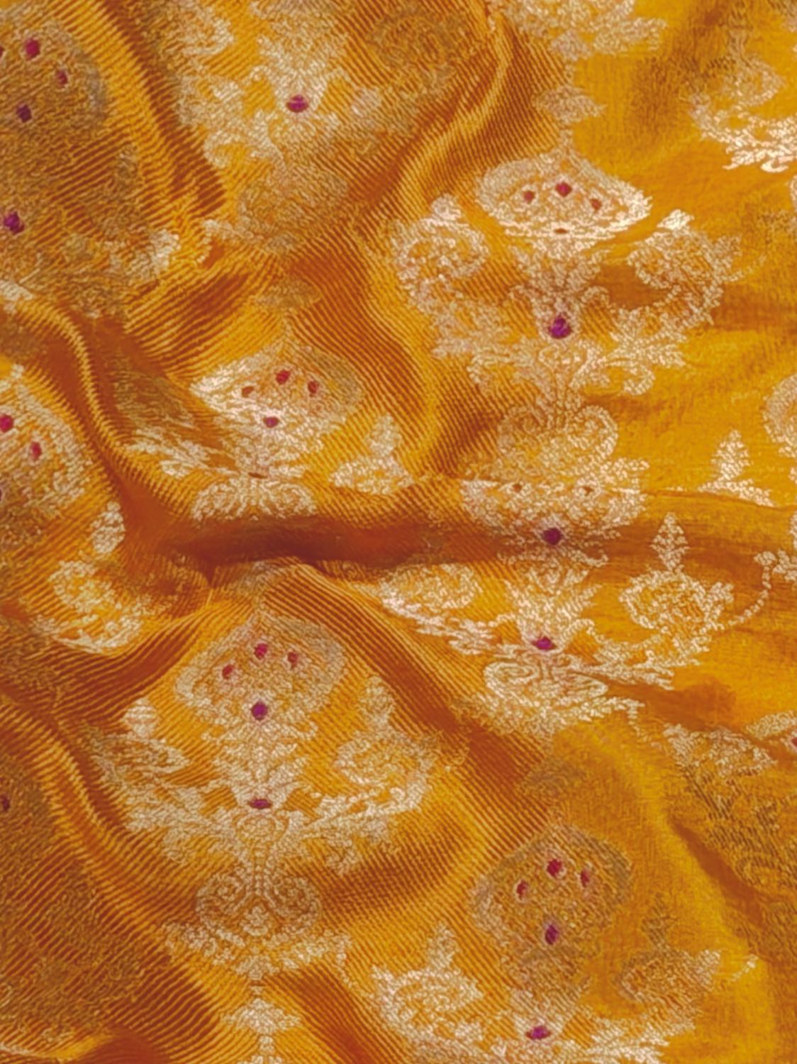 Yellow Banarasi Pure Katan Silk Meenakari Jaal Fabric