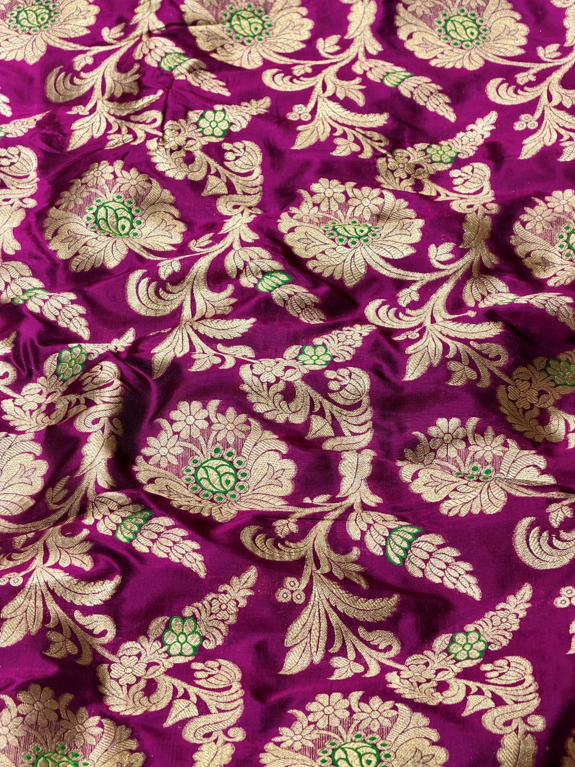 Magenta Purple Banarasi Allover Floral Jaal Pure Katan Silk Fabric
