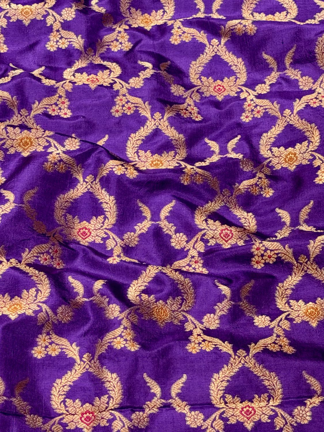 Deep Purple Banarasi Pure Katan Silk Meenakari Jaal Fabric