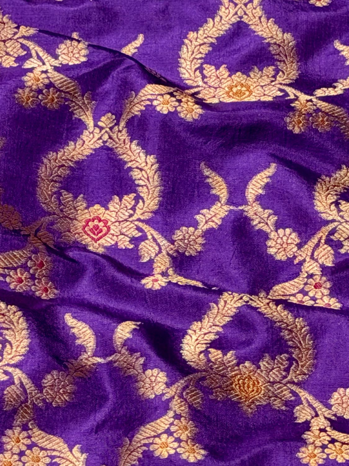 Deep Purple Banarasi Pure Katan Silk Meenakari Jaal Fabric