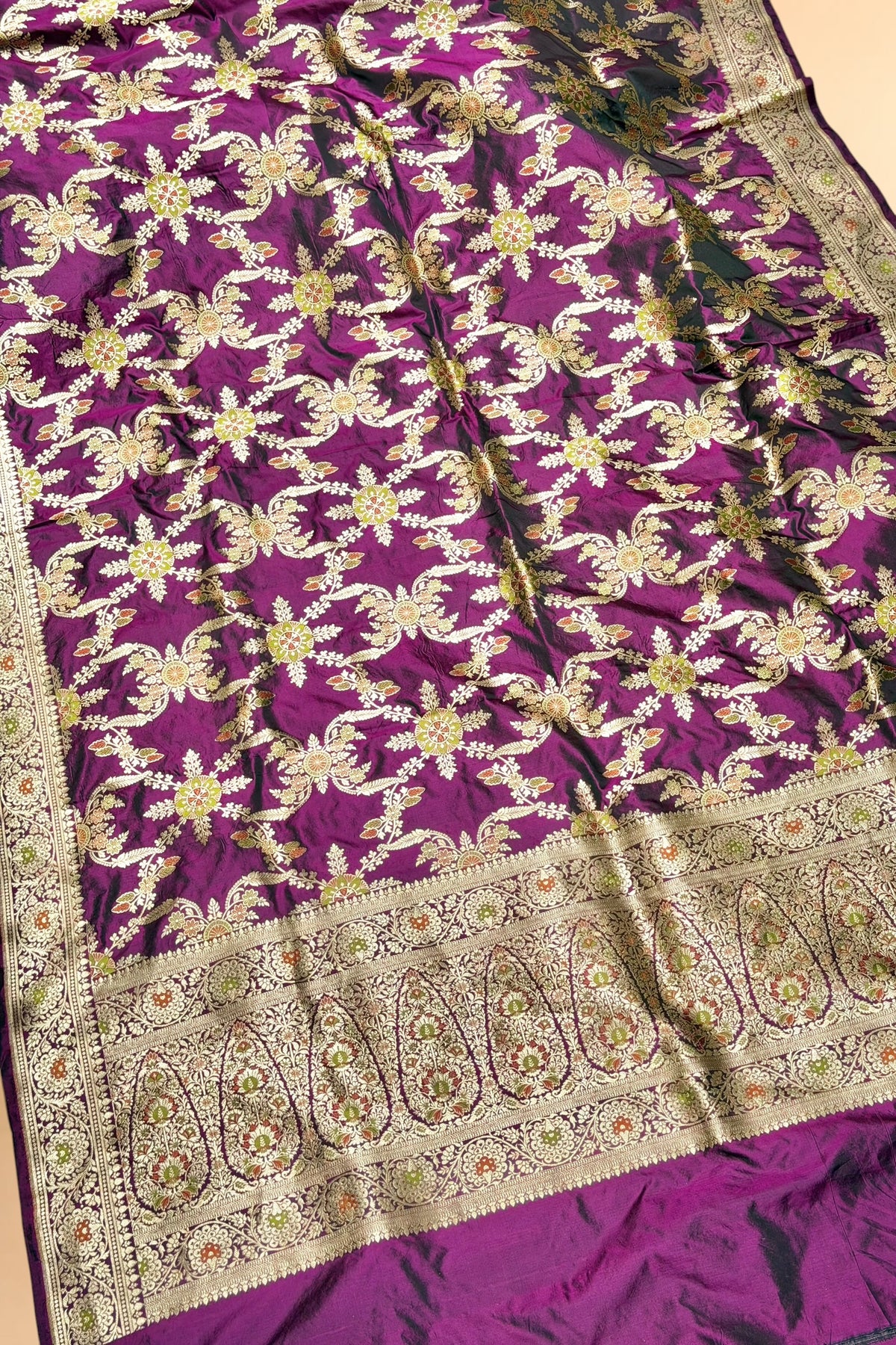 Magenta Purple Meena Floral Banarasi Pure Katan Silk Lehenga