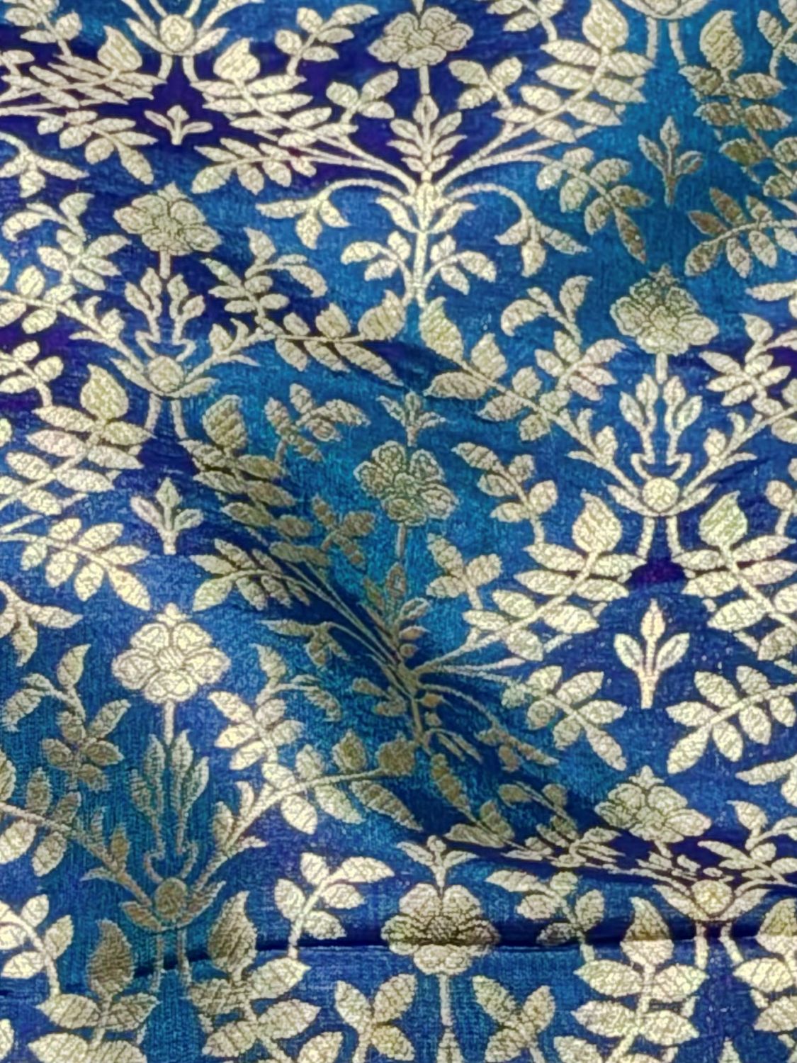 Dual Tone Blue Banarasi Brocade Pure Katan Silk Fabric