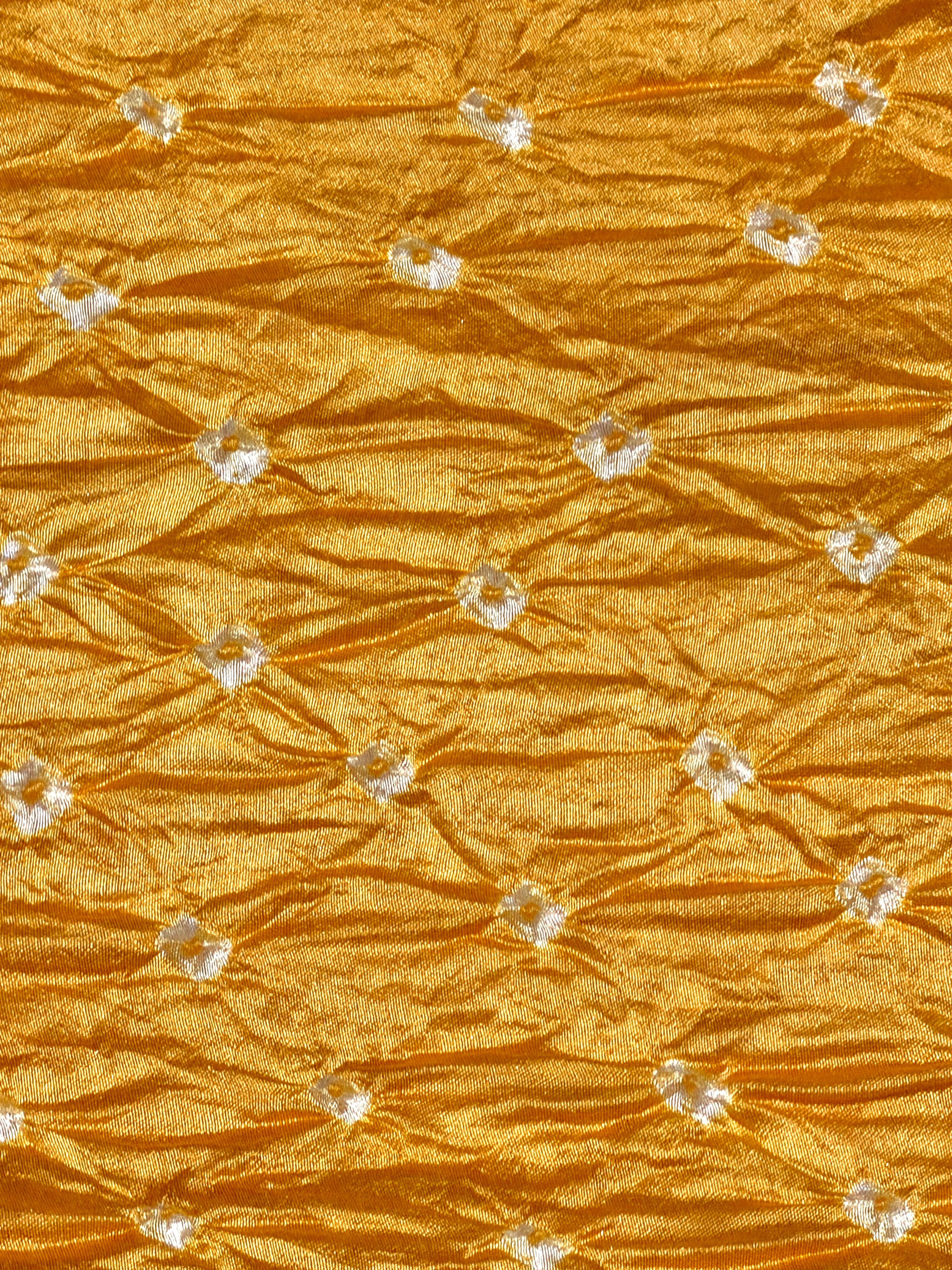 Yellow Chiniya Silk Fabric With Bandhani