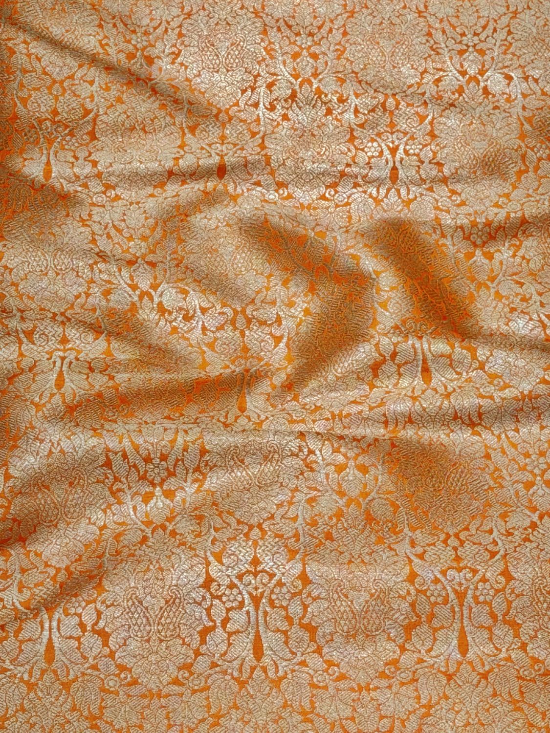 Dual Shade Orange Allover Brocade Floral Jaal Pure Katan Silk Fabric