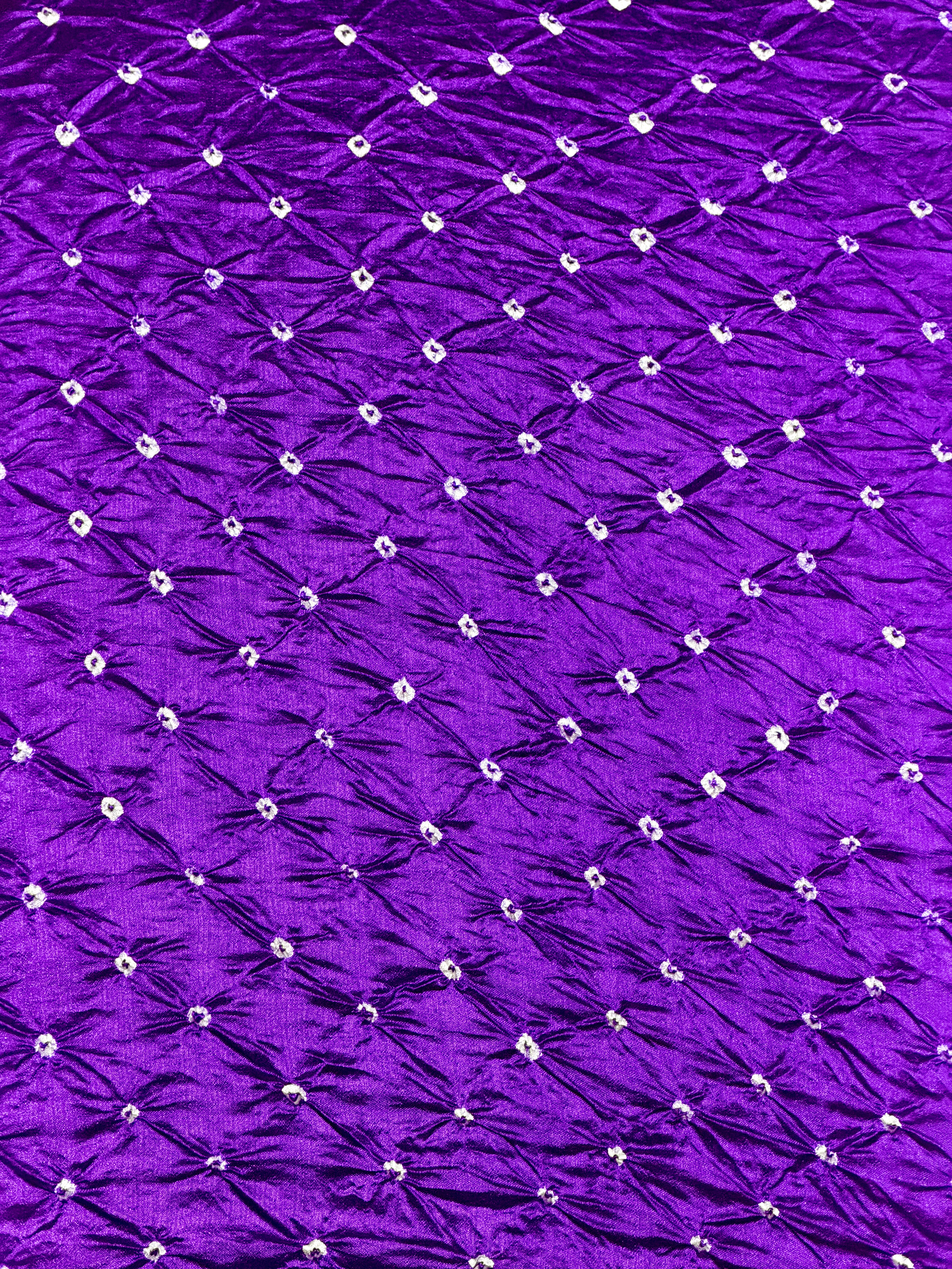 Deep Purple Chiniya Silk Fabric With Bandhani