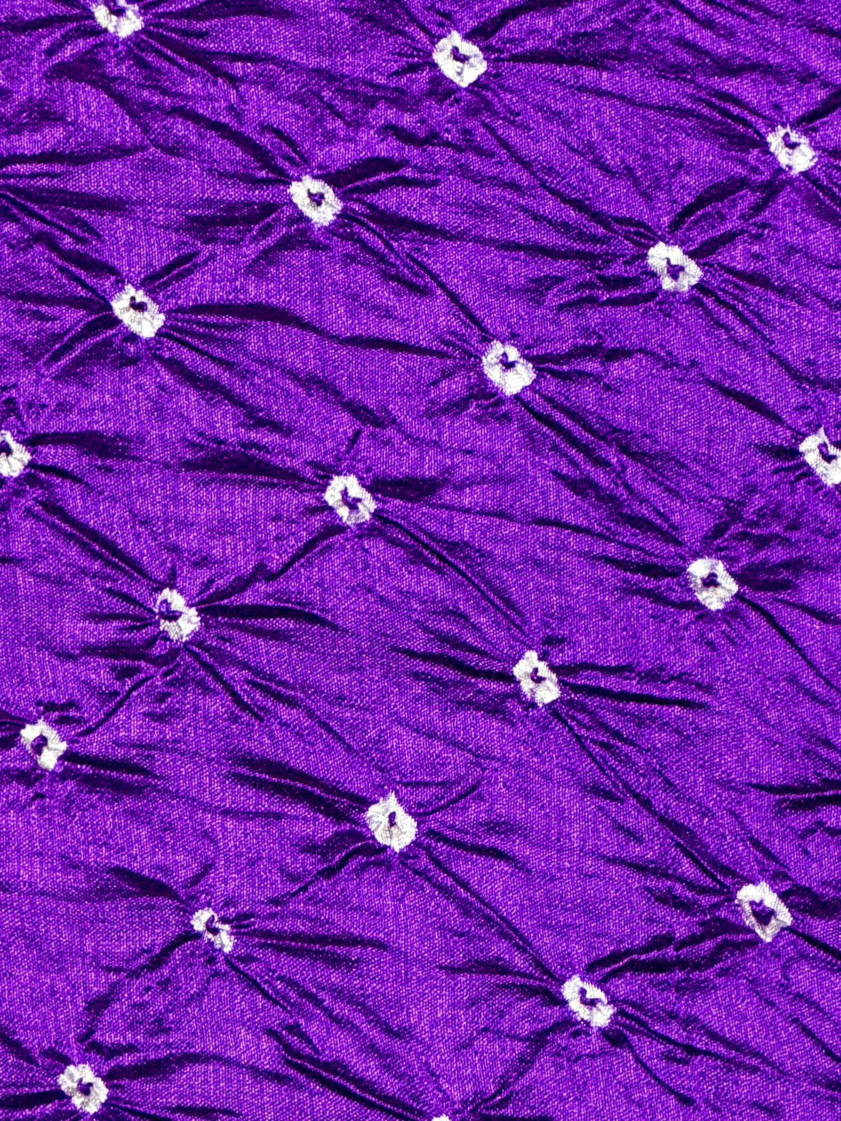 Deep Purple Chiniya Silk Fabric With Bandhani