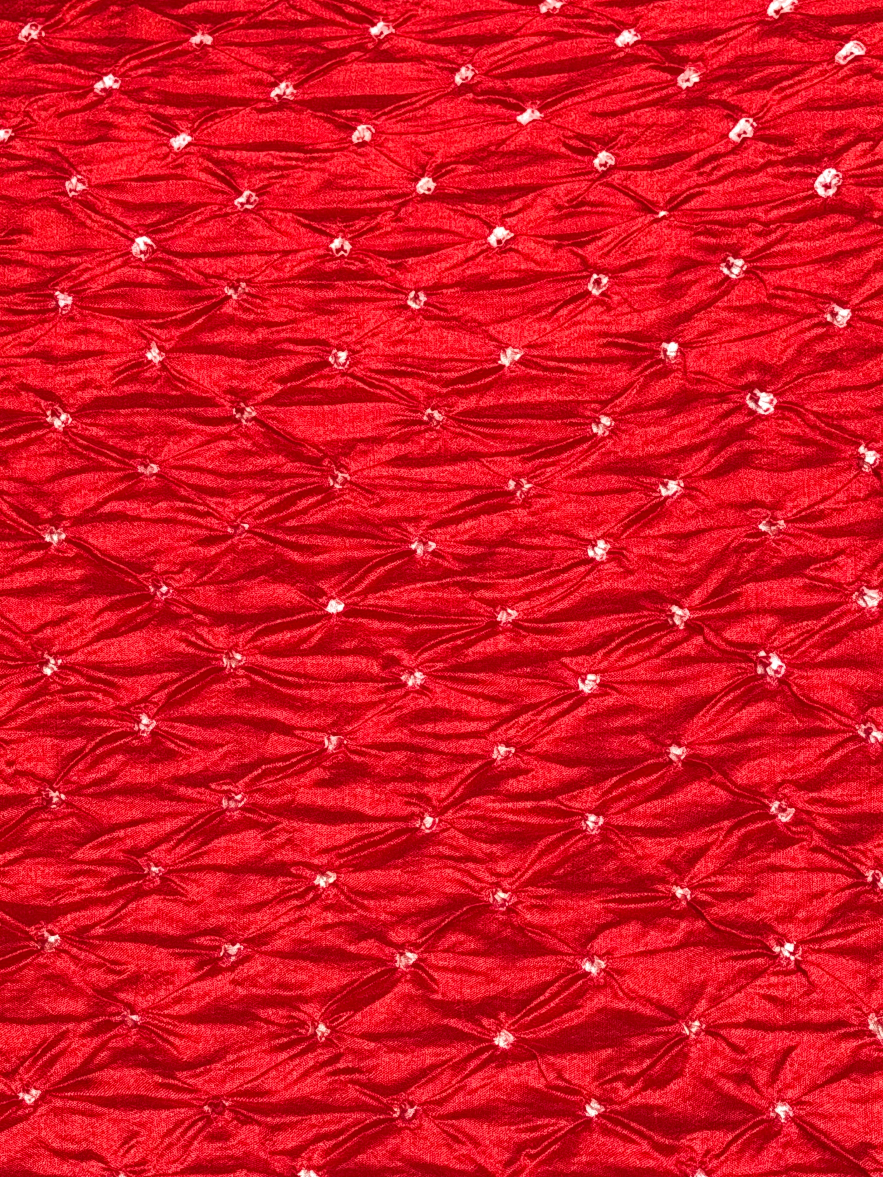 Red Chiniya Silk Fabric With Bandhani