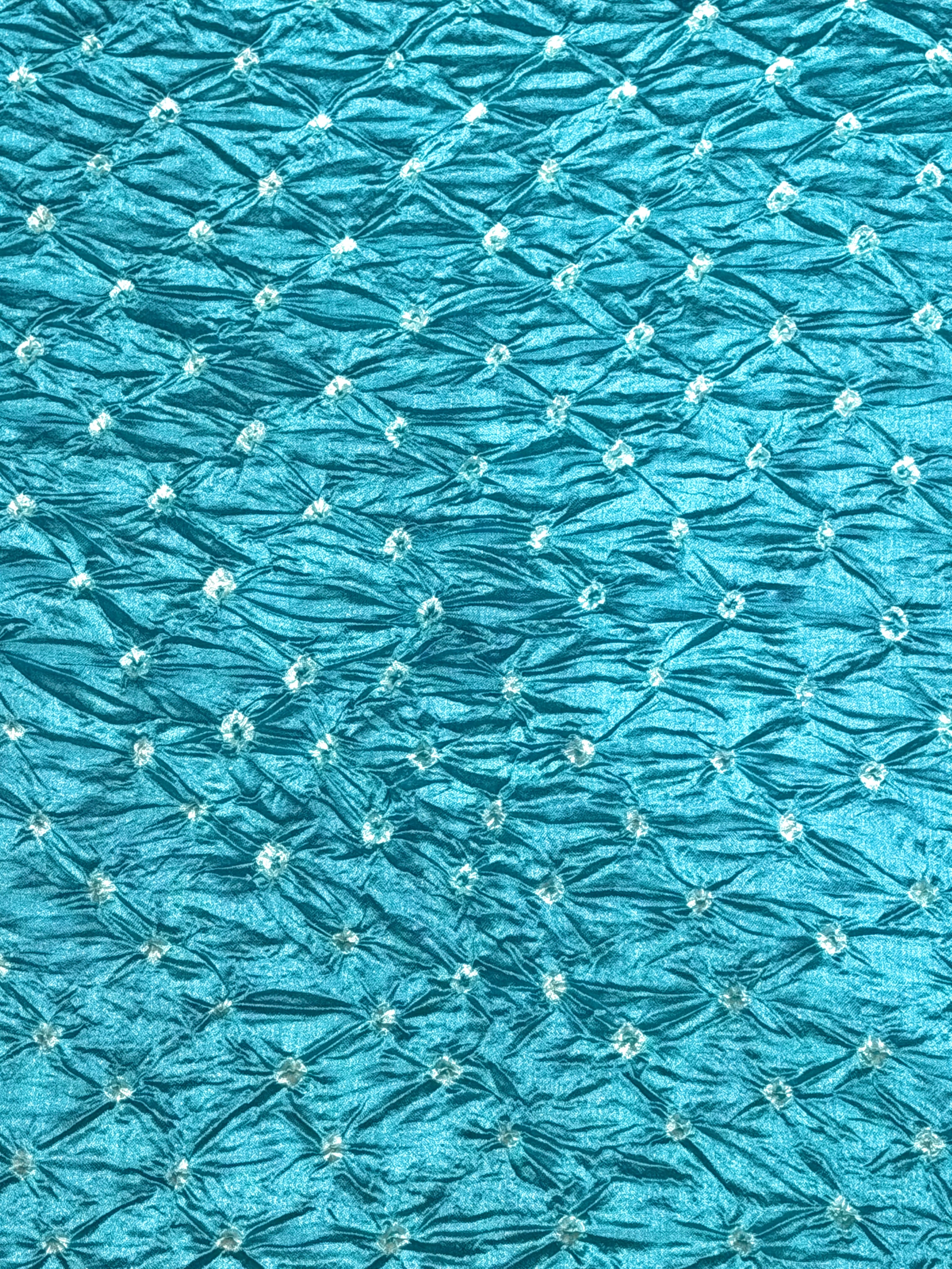 Aqua Teal Chiniya Silk Fabric With Bandhani