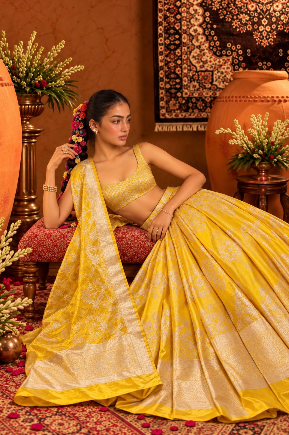 Yellow Banarasi Pure Katan Silk Lehenga