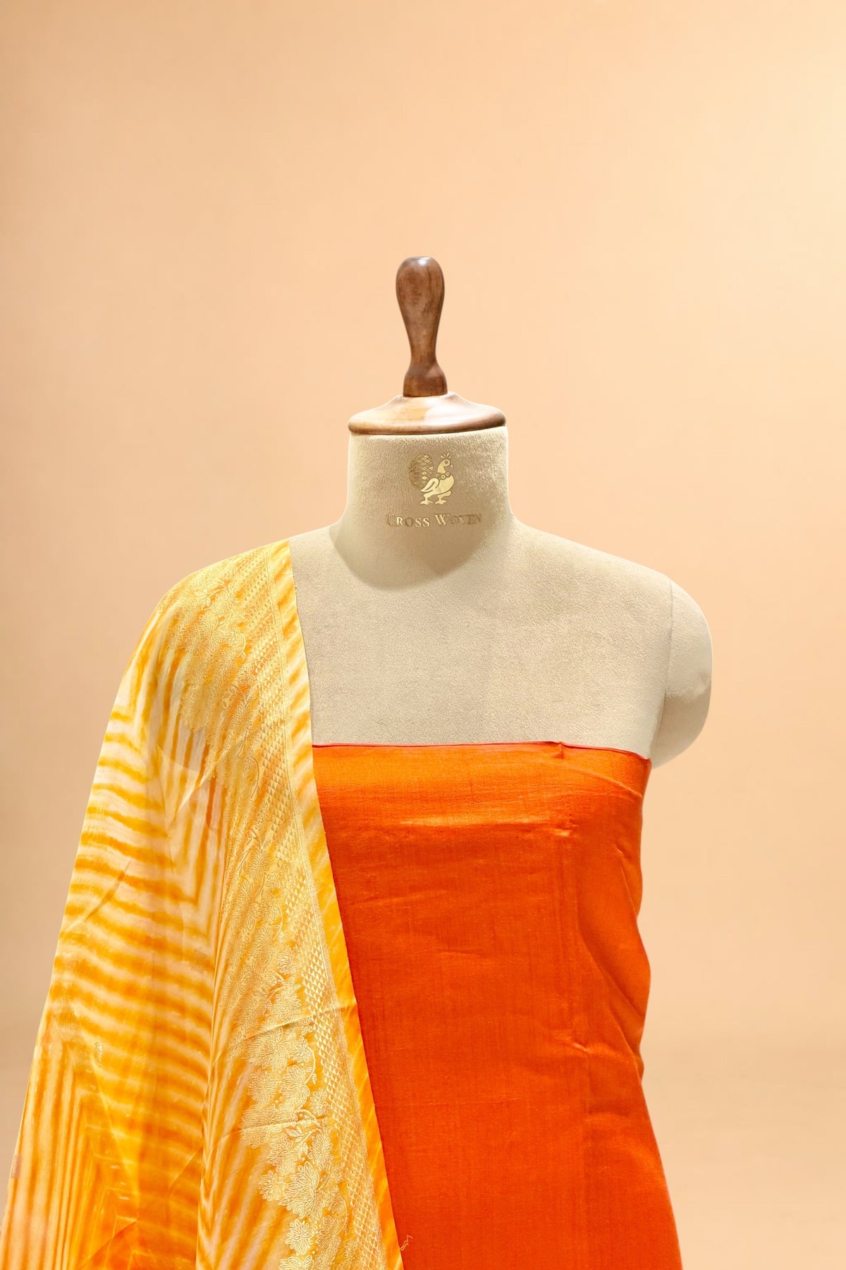 Orange Pure Soft Silk Suit Set With Organza Arashi Dye Dupatta
