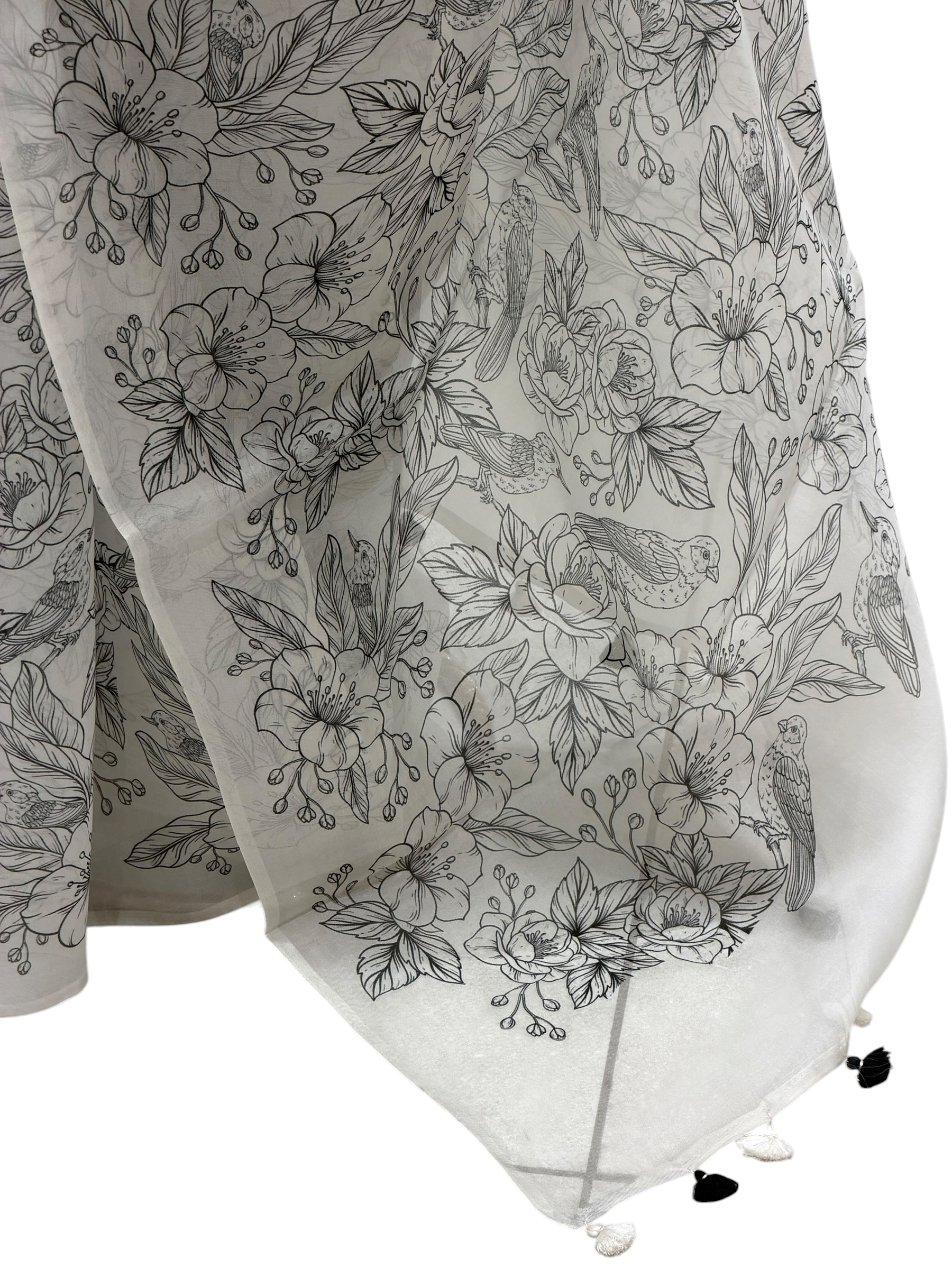 Ivory Organza Printed Saree With All-Over Floral Patterns