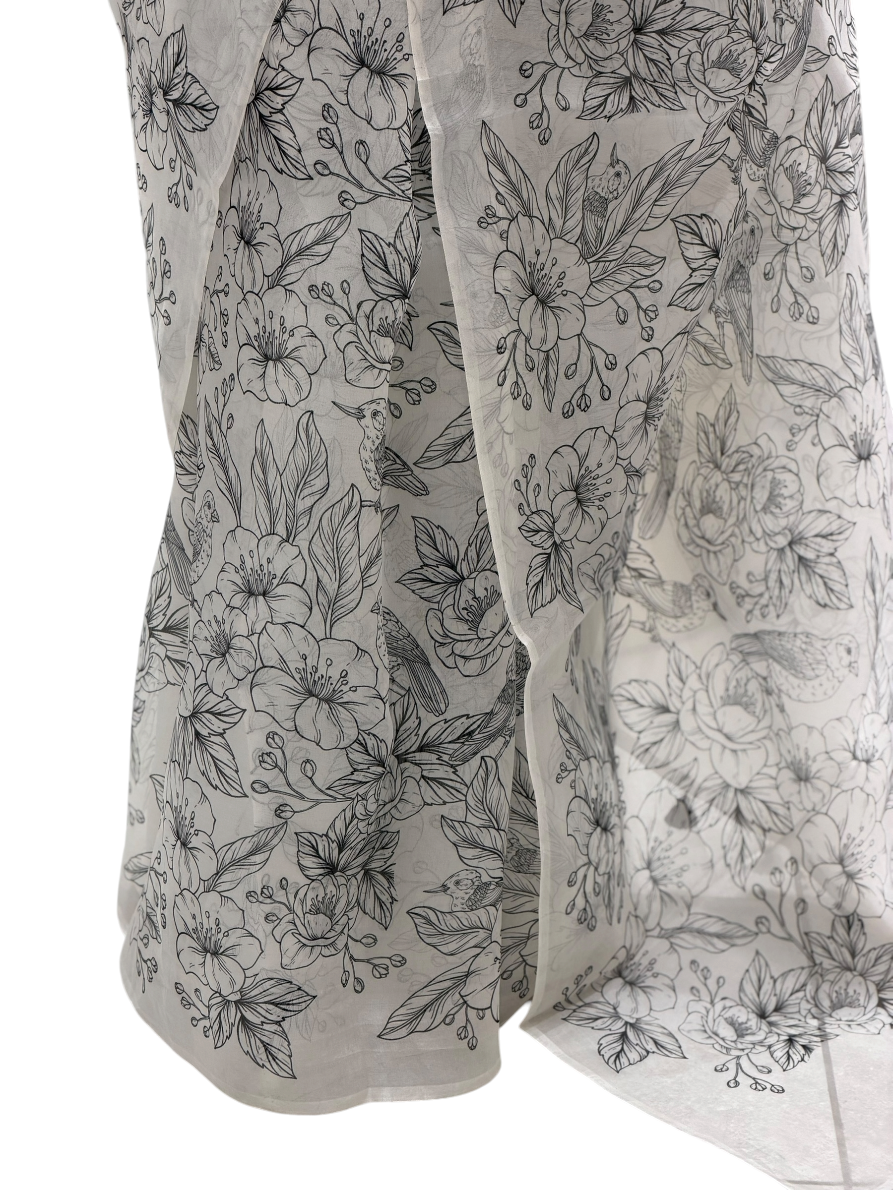 Ivory Organza Printed Saree With All-Over Floral Patterns