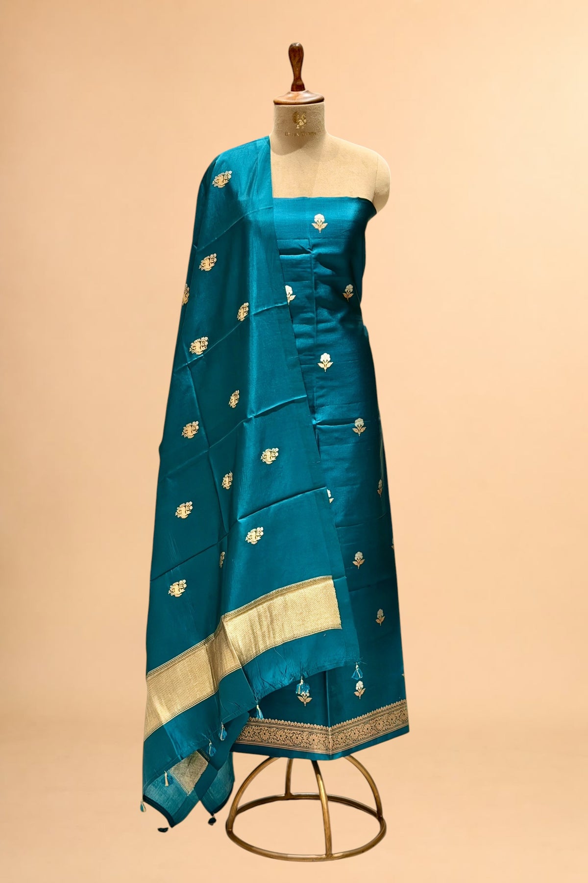 Teal Pure Soft Silk Suit Set with Meenakari Bird Dupatta