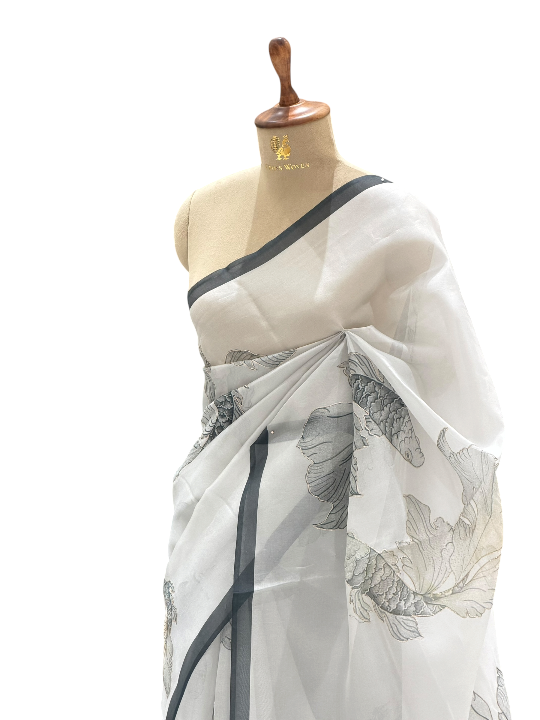 Ivory Organza Saree With Zari Pitta Work
