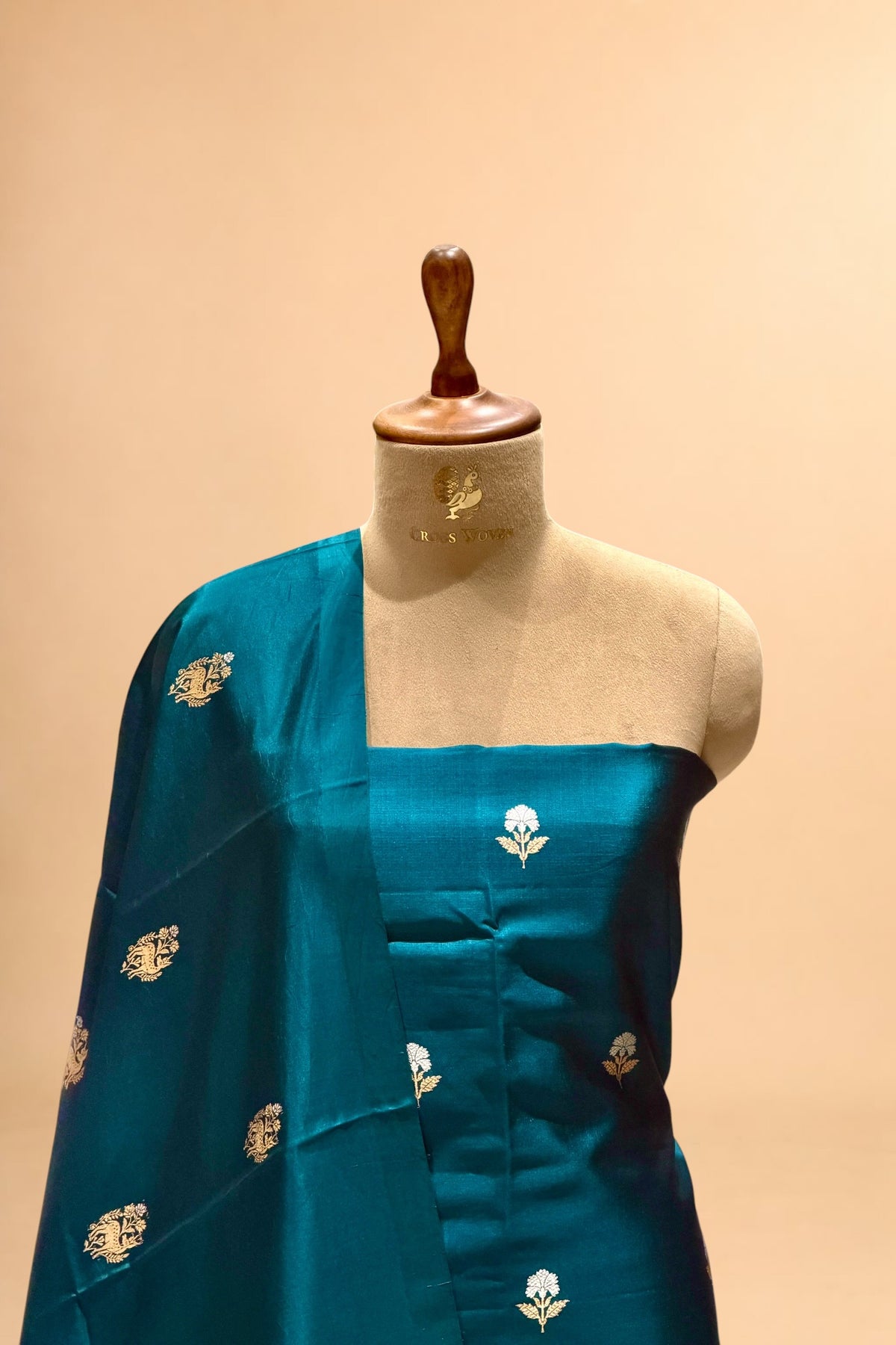 Teal Pure Soft Silk Suit Set with Meenakari Bird Dupatta