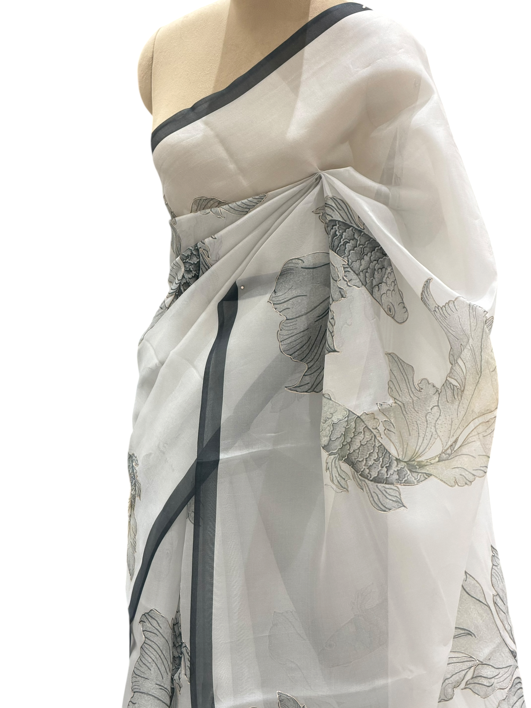 Ivory Organza Saree With Zari Pitta Work
