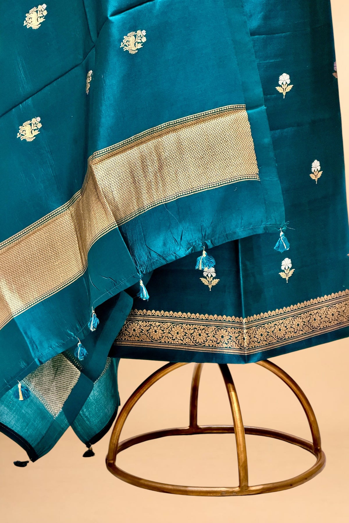 Teal Pure Soft Silk Suit Set with Meenakari Bird Dupatta