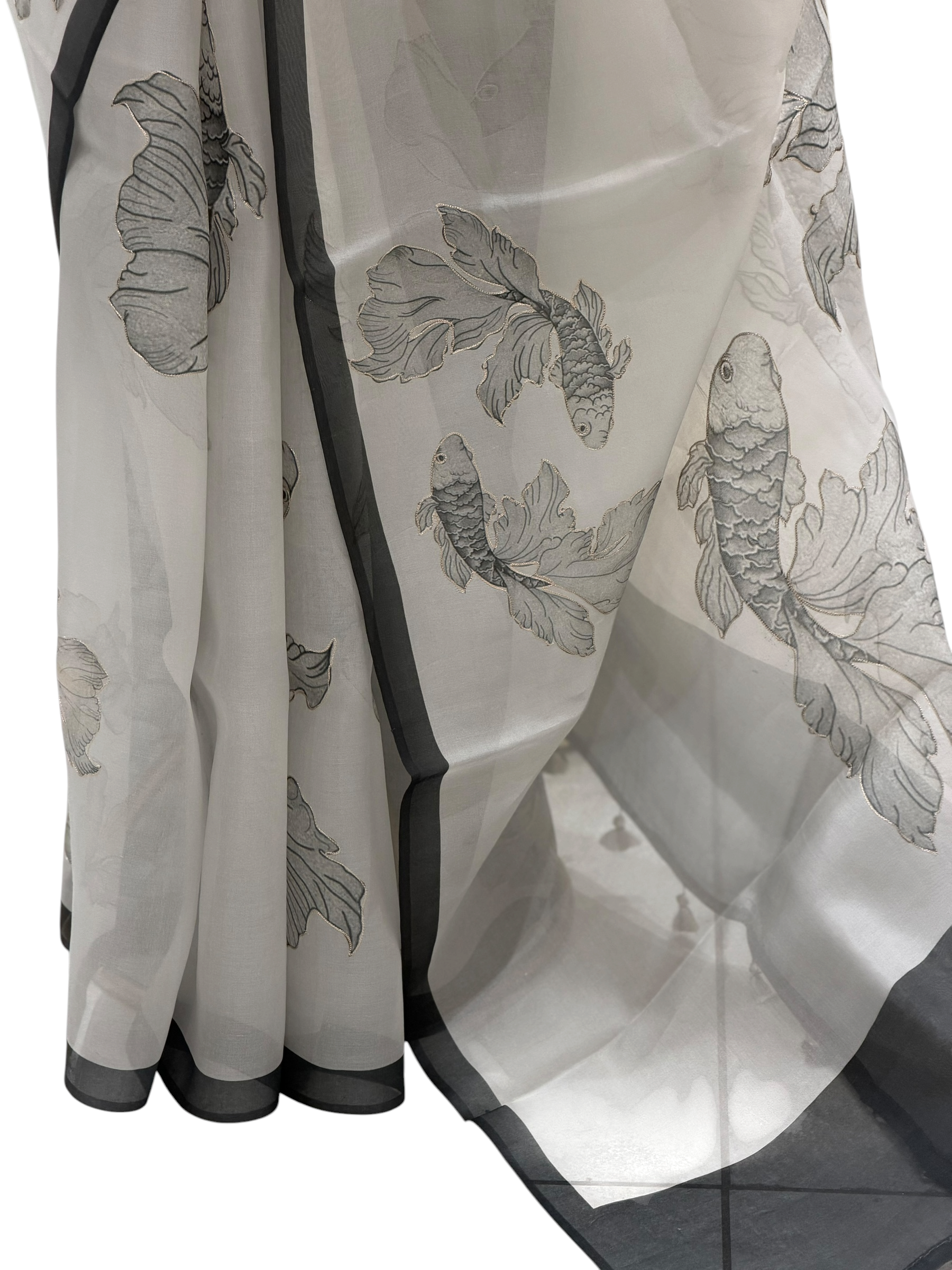Ivory Organza Saree With Zari Pitta Work