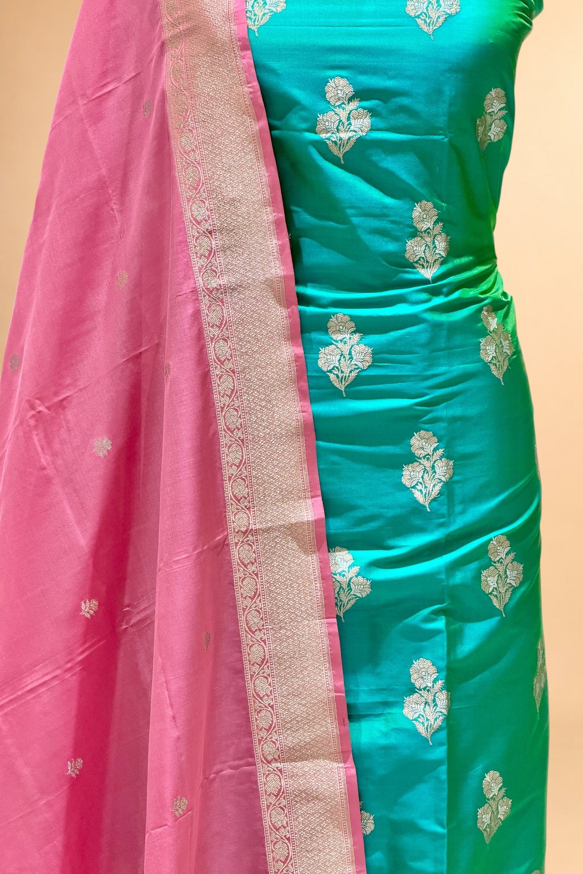 Peacock Green Banarasi Pure Katan Silk Suit Set