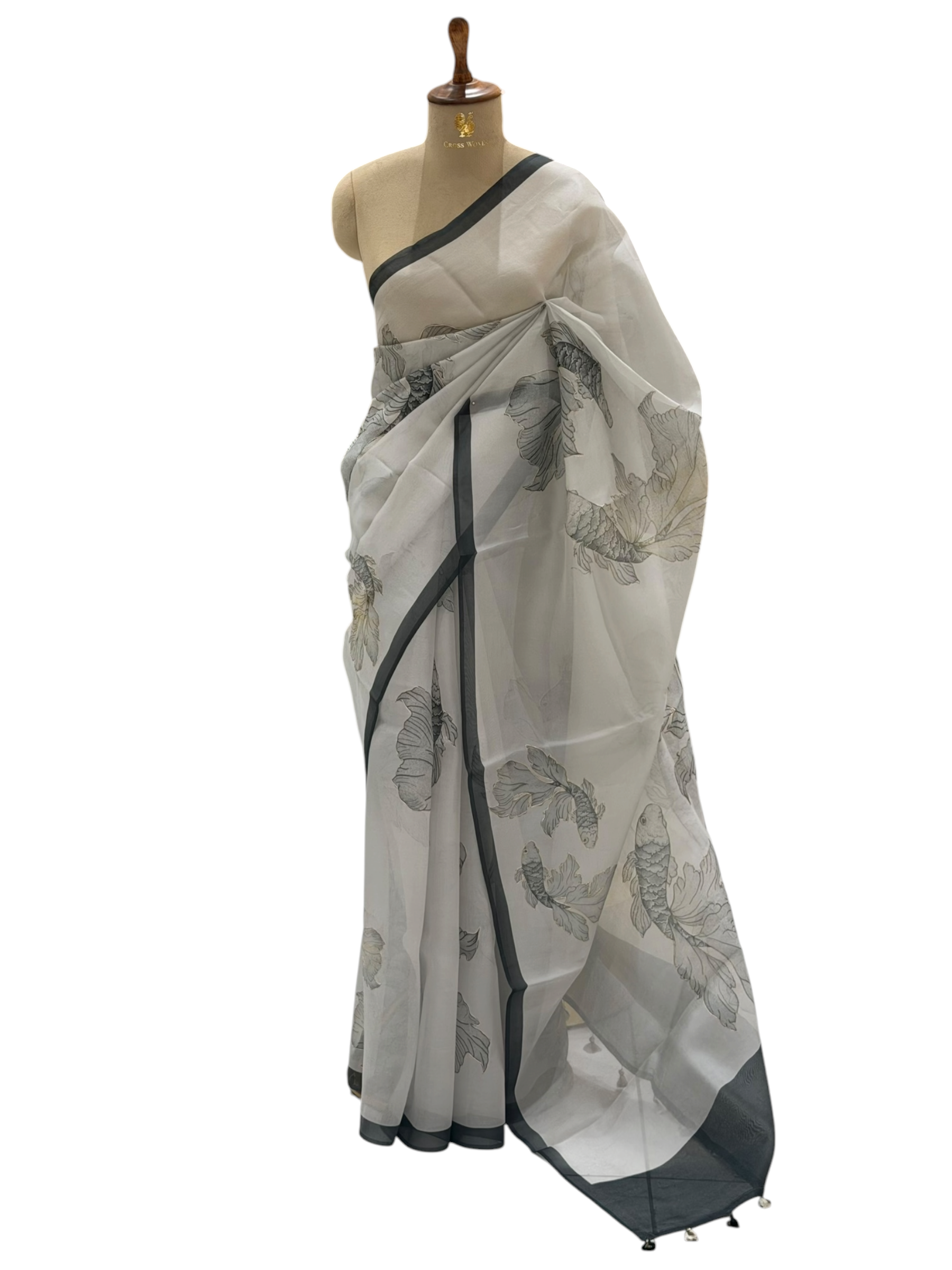 Ivory Organza Saree With Zari Pitta Work