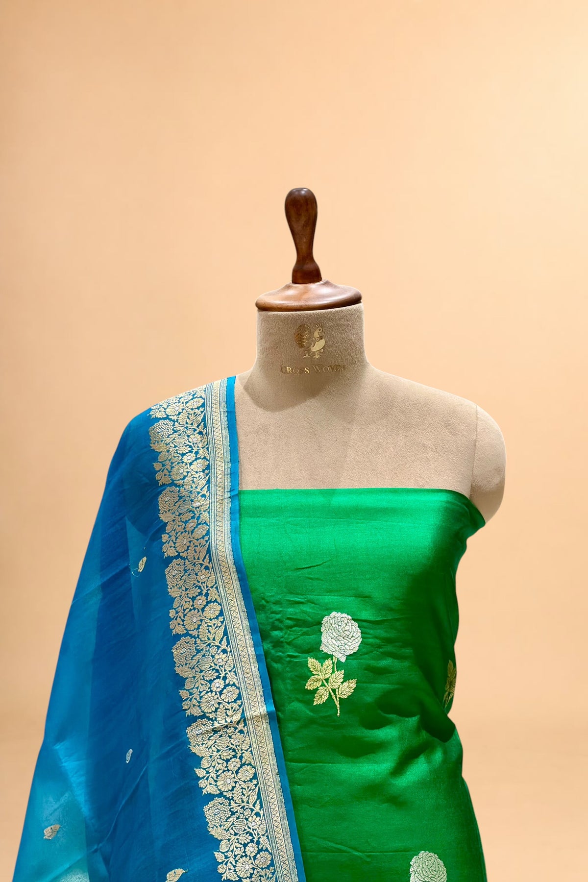 Emerald Green Pure Chiniya Silk Suit Set with ombré Dye Dupatta