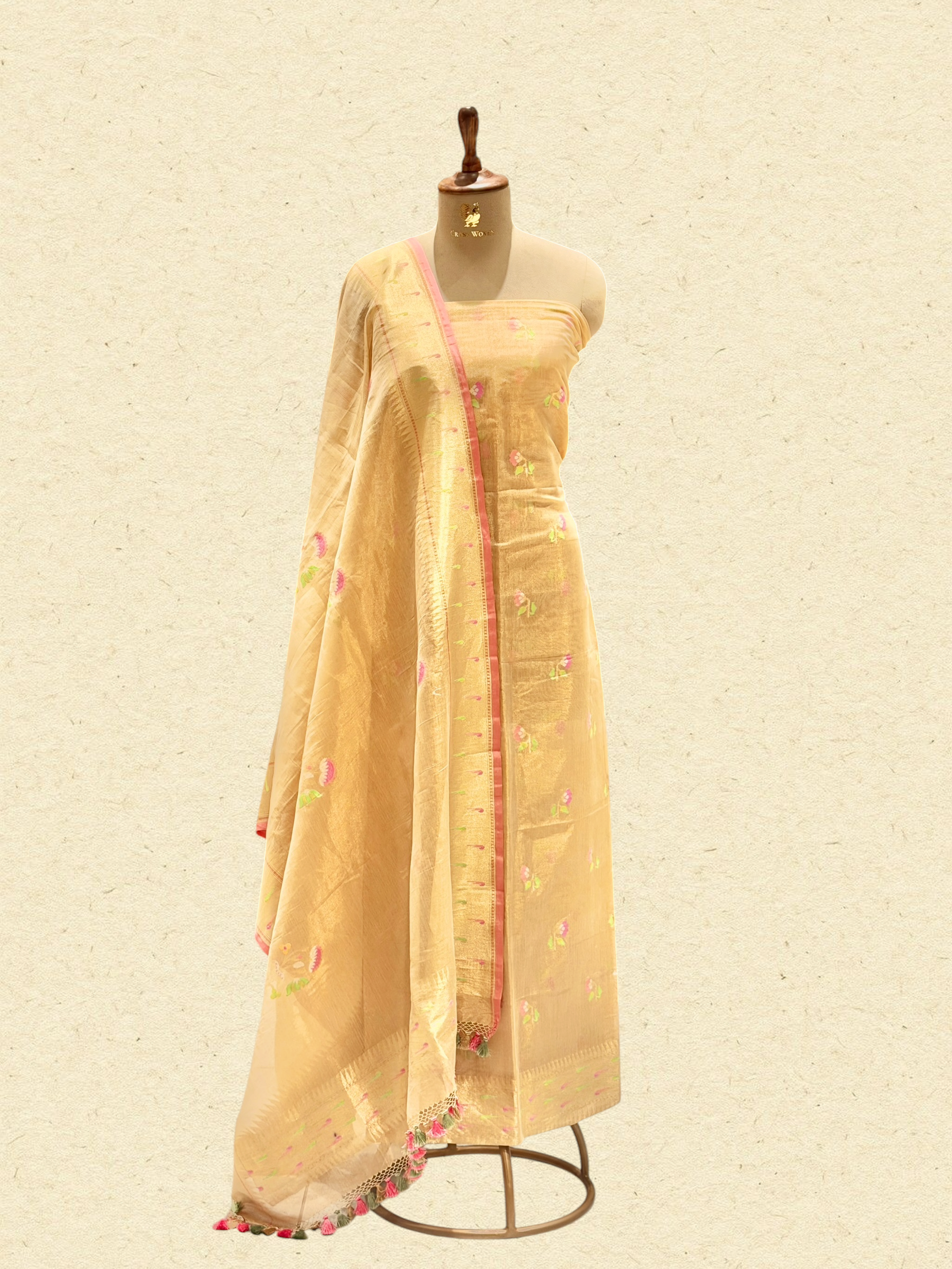 Natural Beige Tissue Jamdani Suit Set