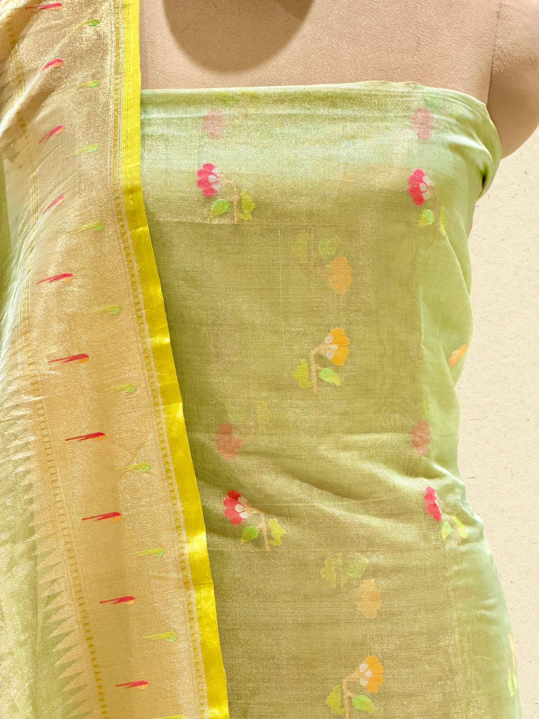 Pastel Green Tissue Jamdani Suit Set