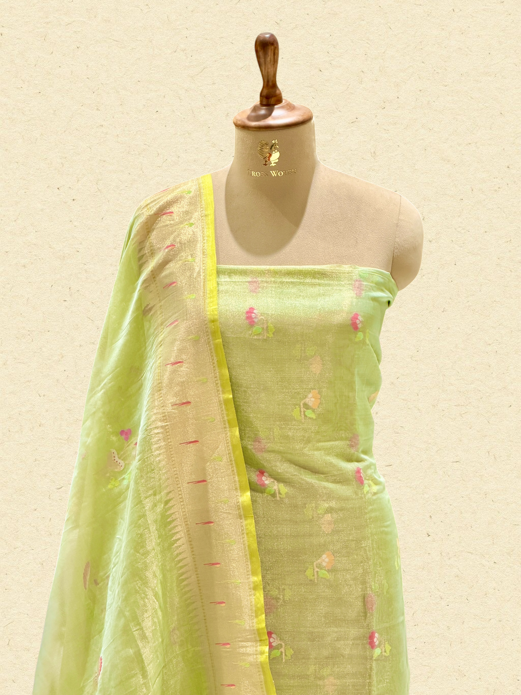 Pastel Green Tissue Jamdani Suit Set