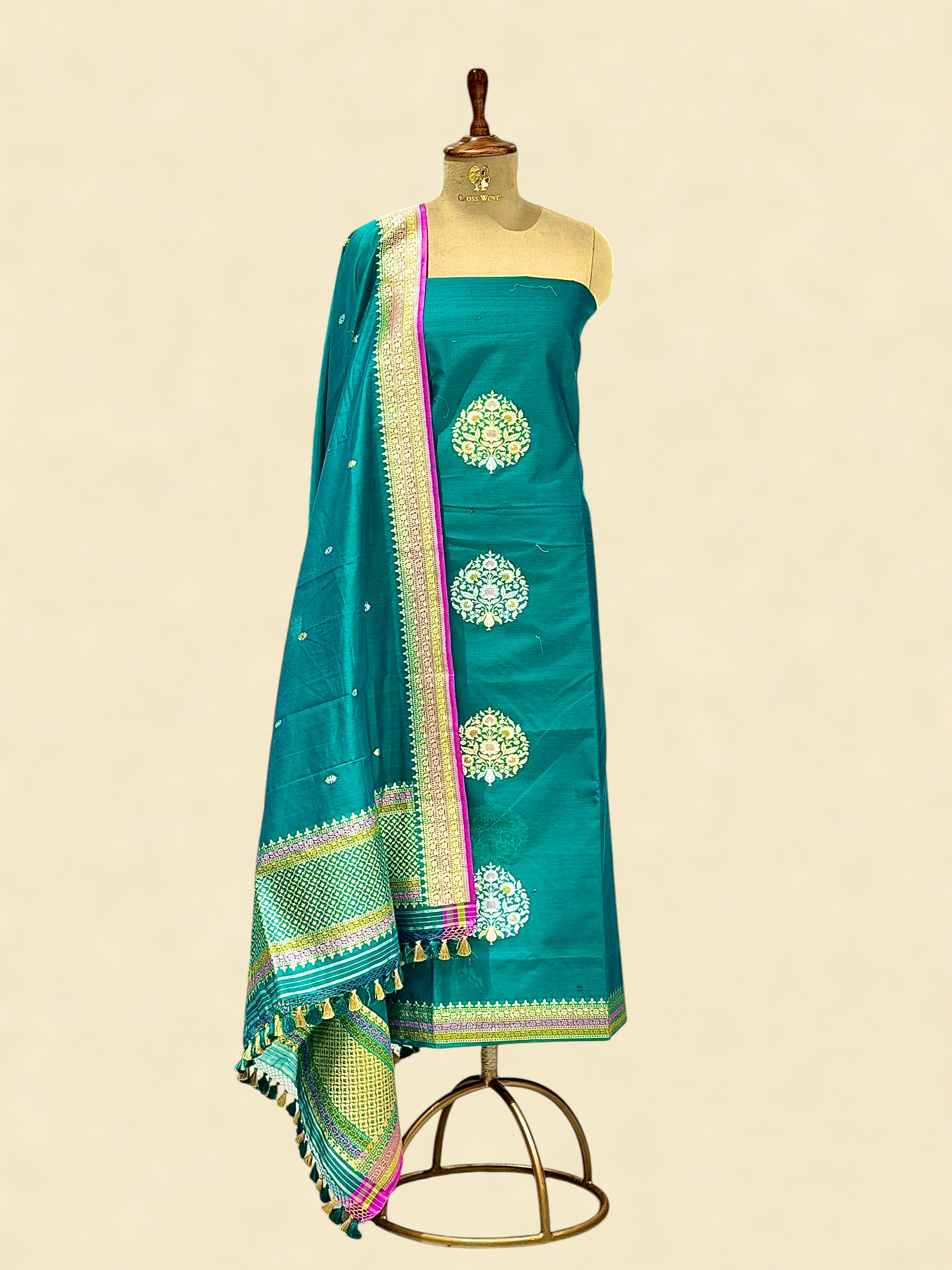 Teal Green Premium Cotton Suit Set With Statement Kadhwa Boota
