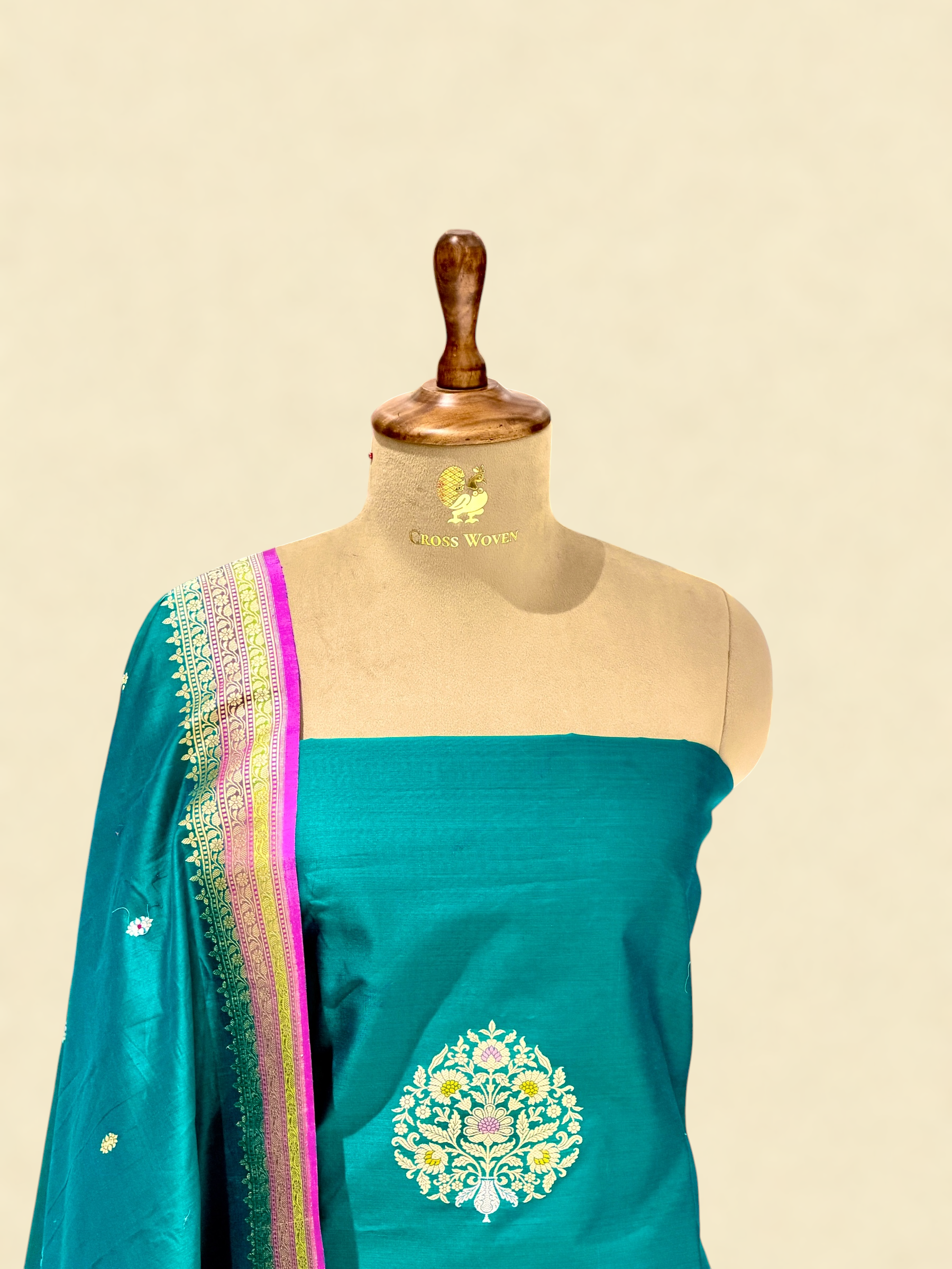 Teal Green Premium Cotton Suit Set With Statement Kadhwa Boota