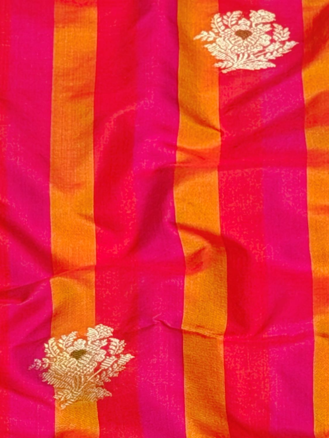 Rangkaat Stripes Pure Katan Silk With Meena Kadhwa Floral Boota