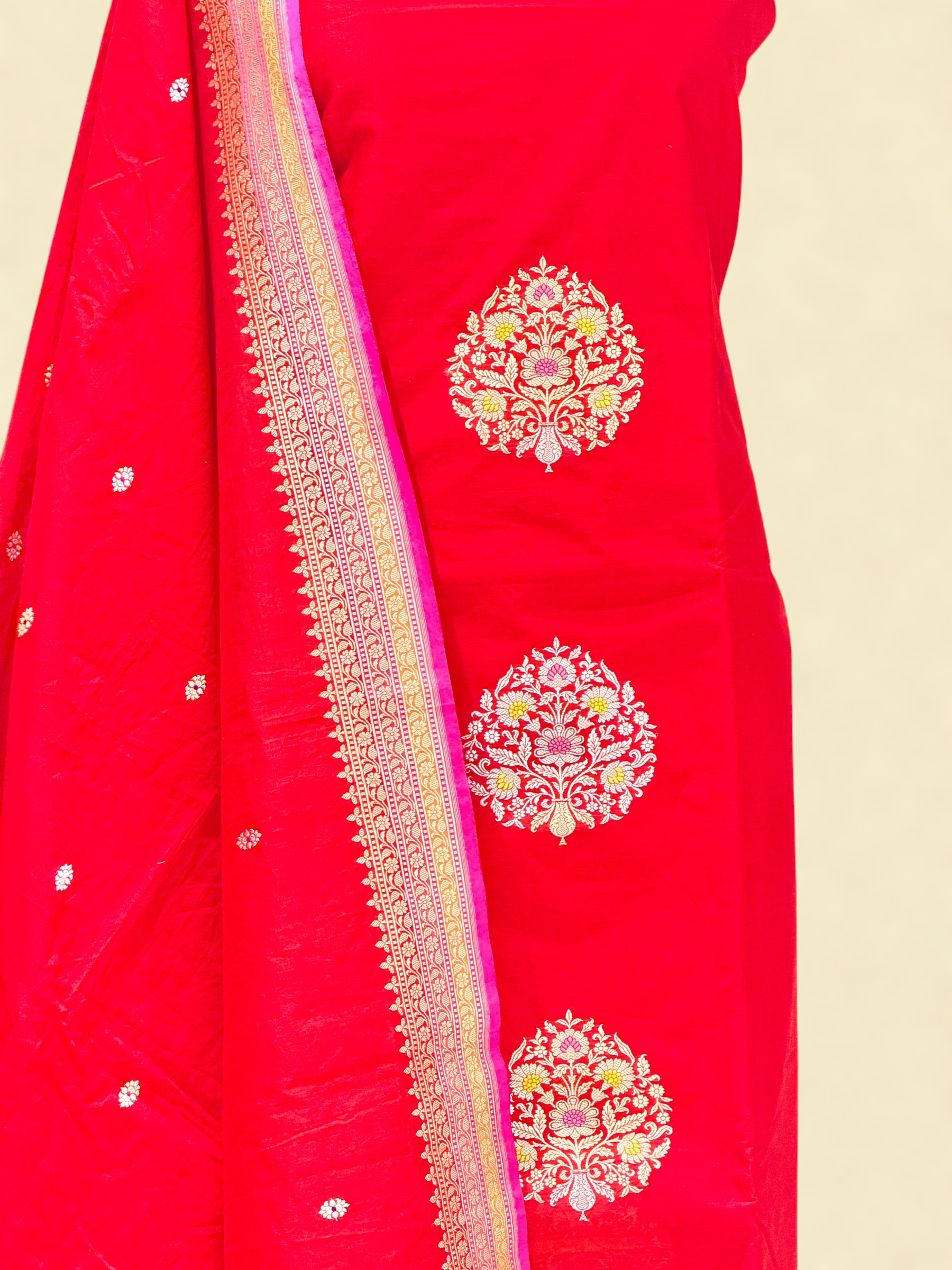 Red Premium Cotton Suit Set  With Statement Kadhwa Boota