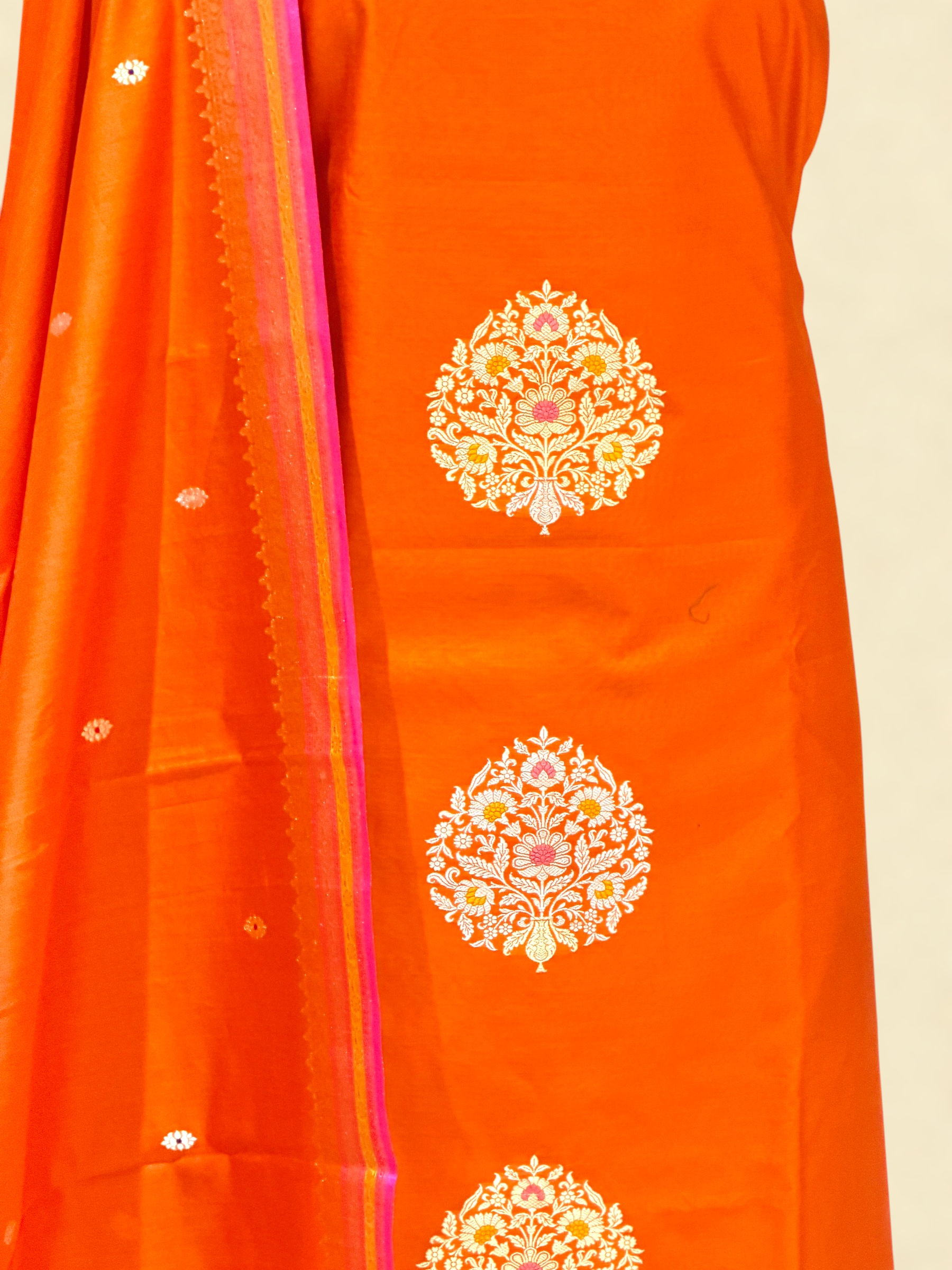 Amber Orange Premium Cotton Suit Set With Statement Kadhwa Boota