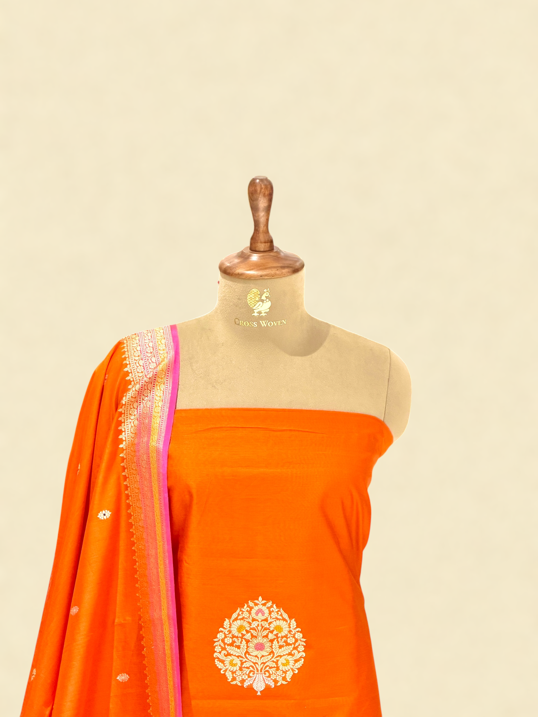 Amber Orange Premium Cotton Suit Set With Statement Kadhwa Boota