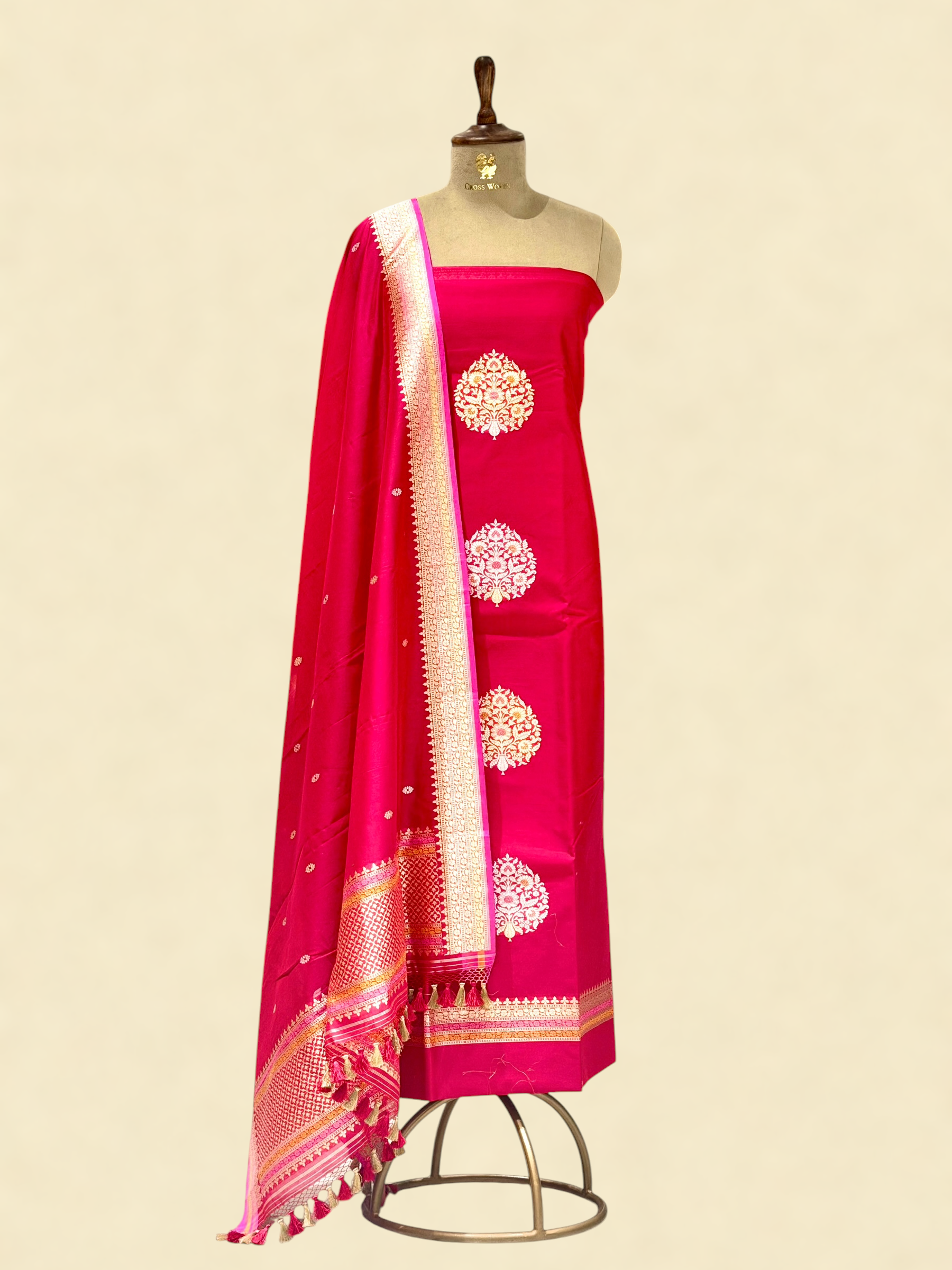 Rani Pink Premium Cotton Suit Set With Statement Kadhwa Boota