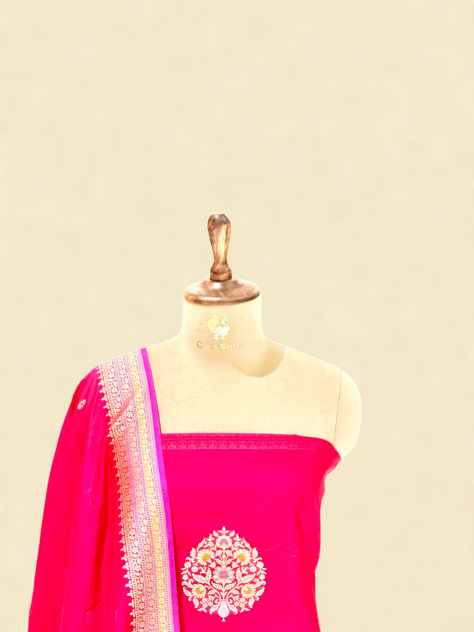 Rani Pink Premium Cotton Suit Set With Statement Kadhwa Boota
