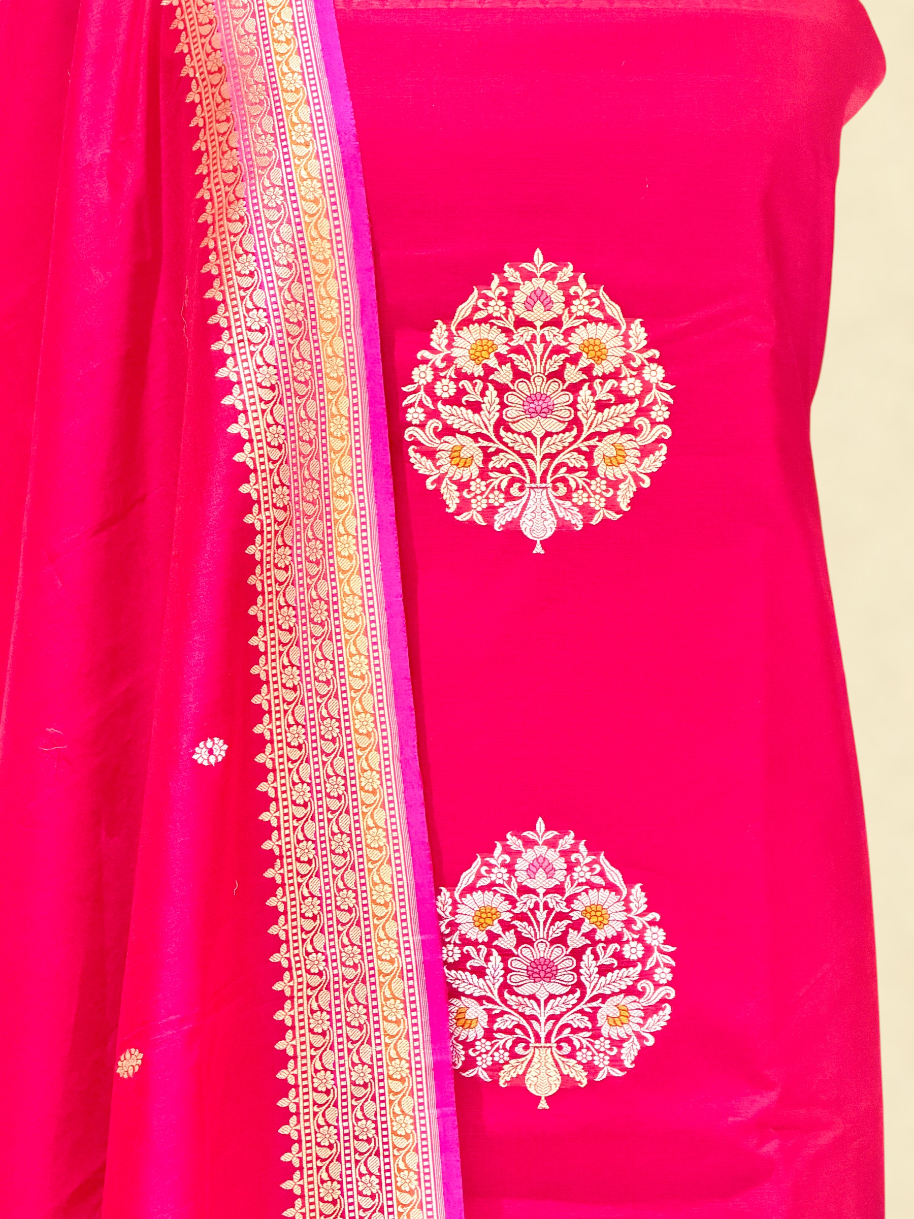 Rani Pink Premium Cotton Suit Set With Statement Kadhwa Boota