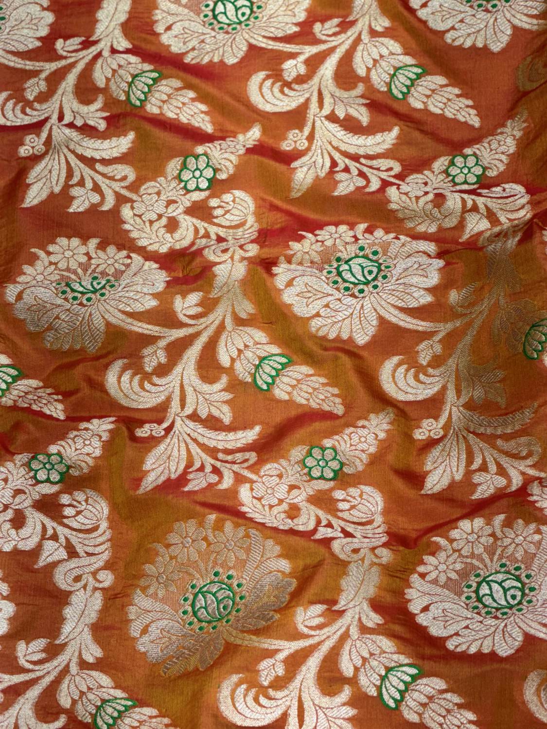 Shaded Orange Banarasi Allover Floral Jaal Pure Katan Silk Fabric
