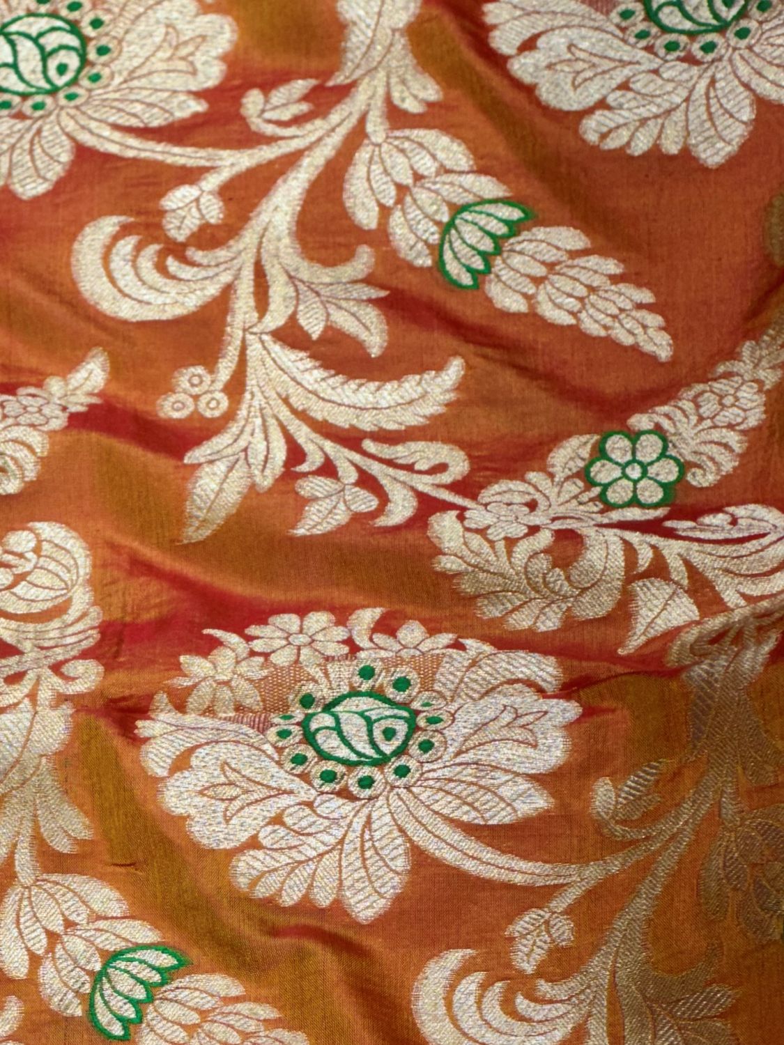 Shaded Orange Banarasi Allover Floral Jaal Pure Katan Silk Fabric