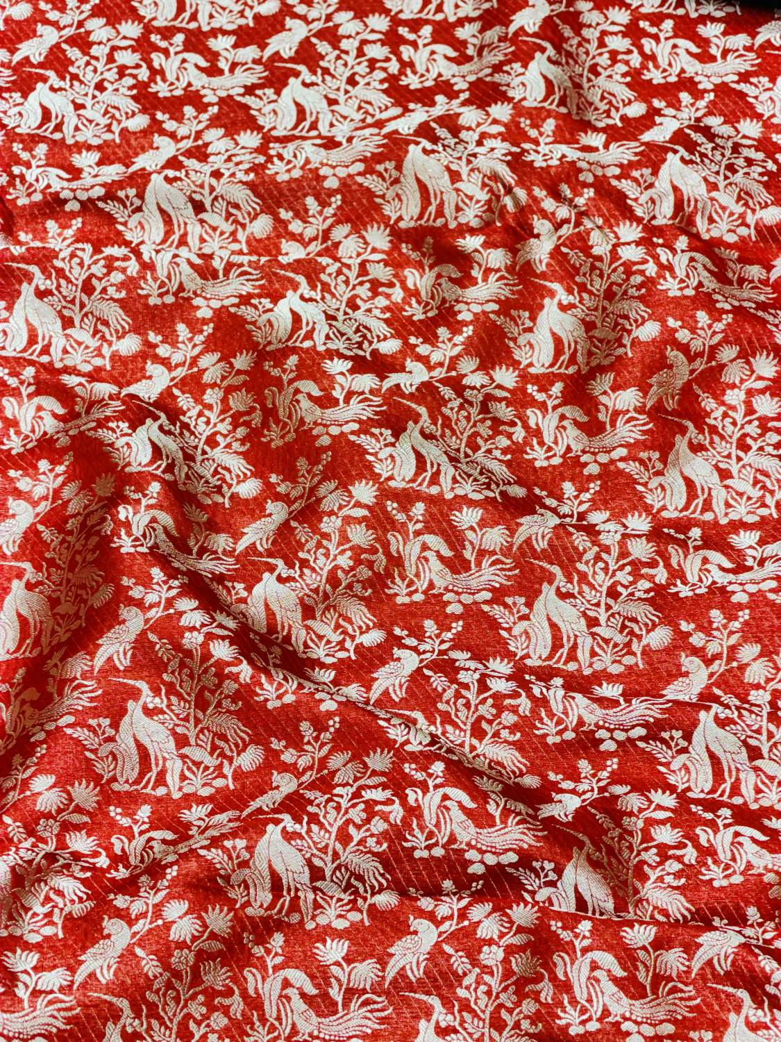 Deep Red Shikargah Katan Silk Handloom Fabric