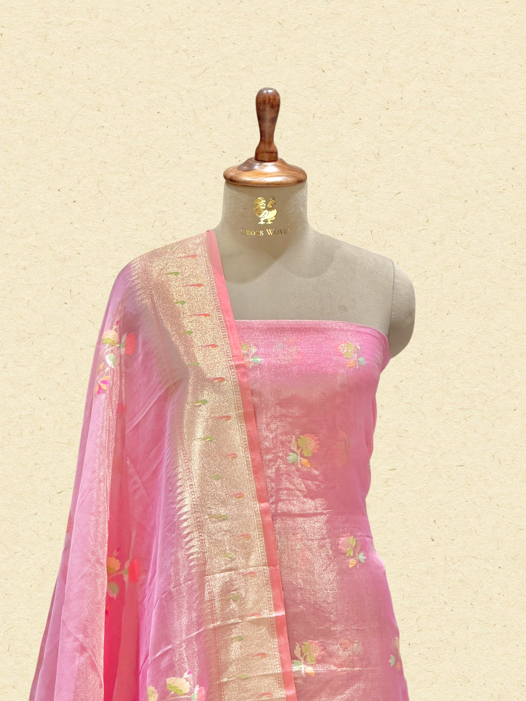 Rose Pink Tissue Jamdani Suit Set